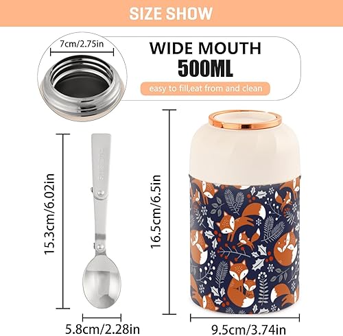 Miniatura 3 de MCHIVER Fox Food Jar with Spoon Stainless Steel Vacuum Insulated Food Container 17 oz Food Flask for Adults