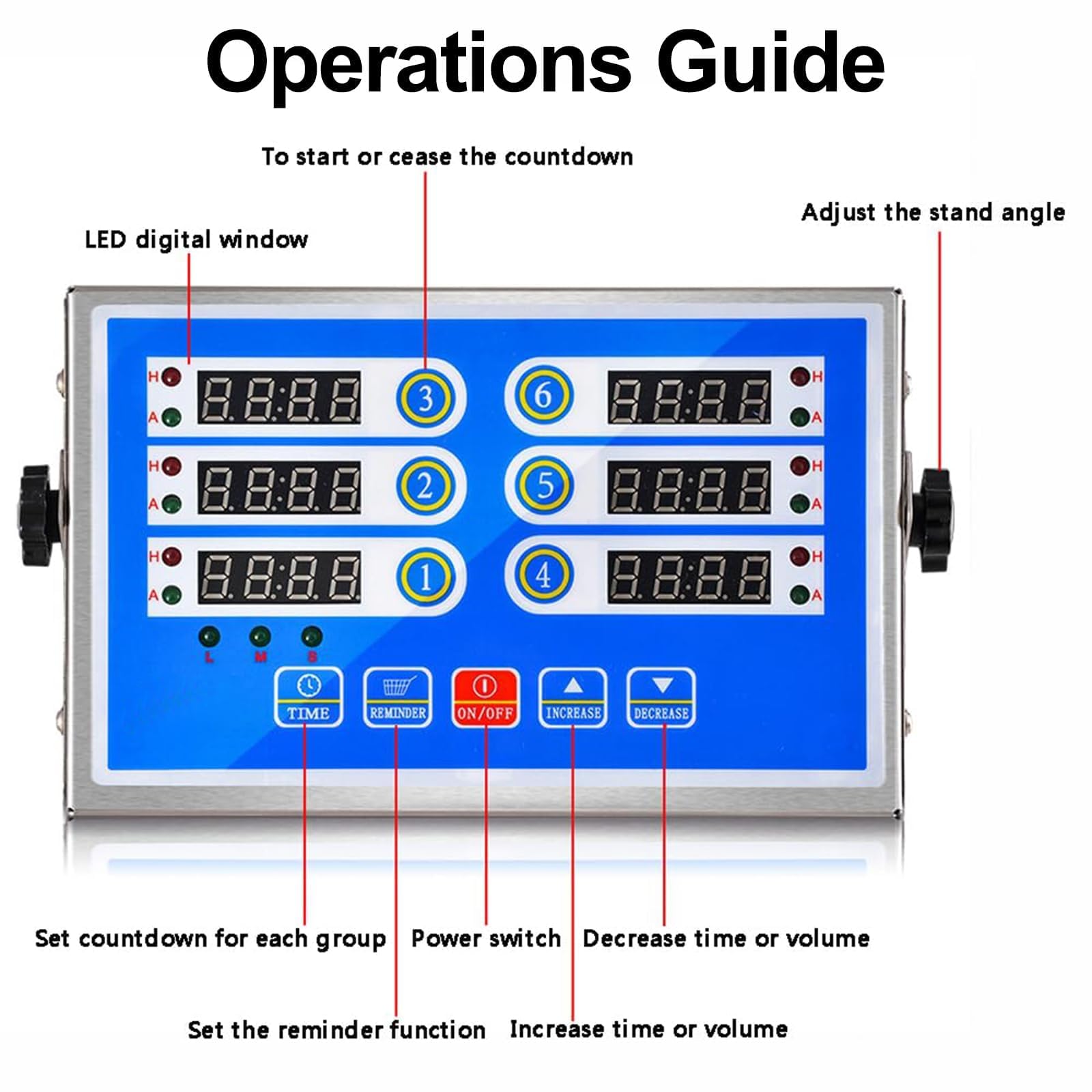 Digitaler Kochtimer, Edelstahl Küchentimer mit LED-Anzeige und lautem Alarm, 6 K Timer für Restaurant oder Zuhause, genaue Zeitmessung zum Kochen