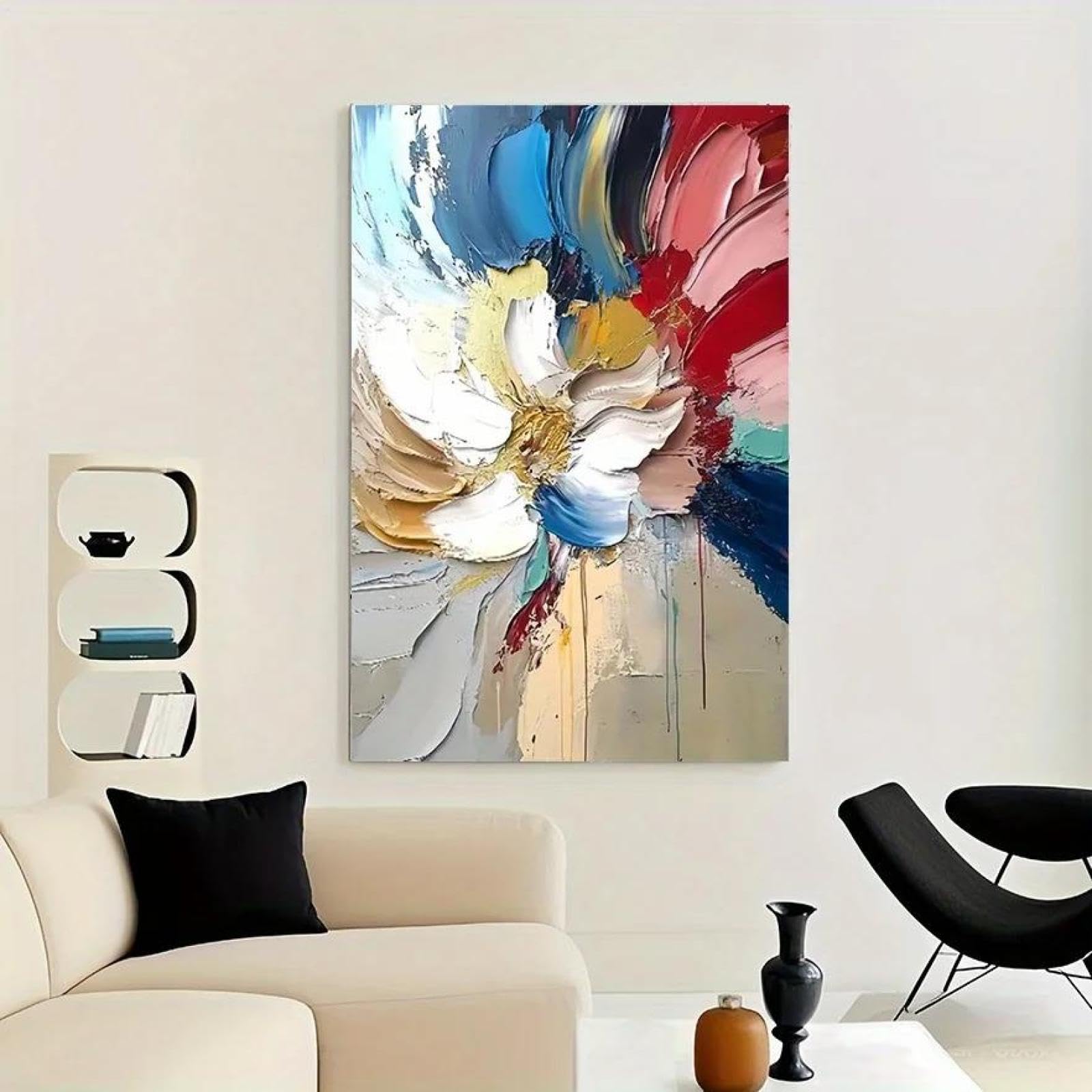 Yocheng Vibrant Floral Canvas Painting In Bold Blue,White,And Yellow Hues,Suitable For Living 40x50cm No Frame
