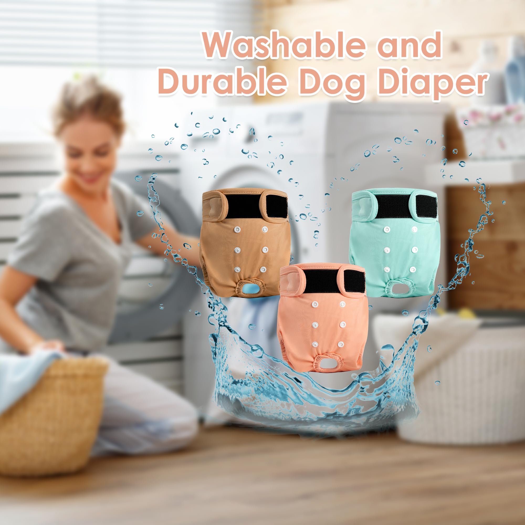 Paquete de 3 pañales reutilizables para perras, pañales lavables para perros, pañales altamente absorbentes para perros, falda ajustable a prueba de fugas para cachorros, para calor,