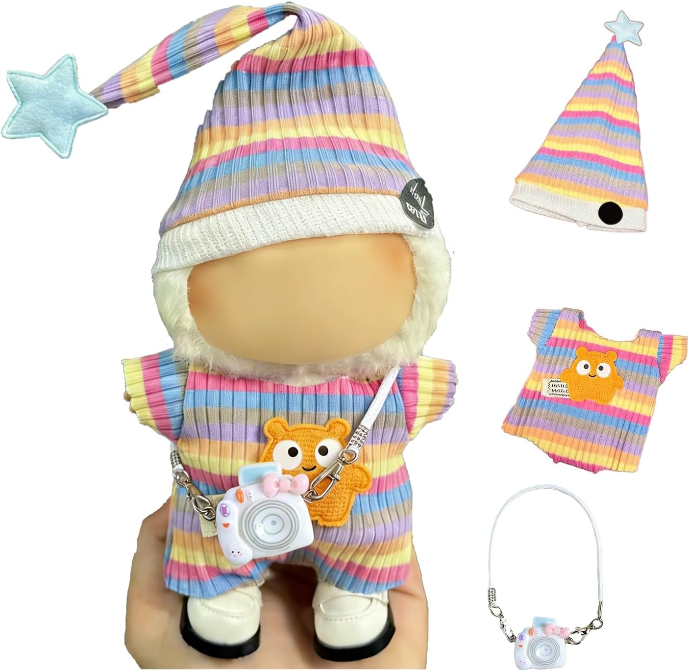 17cm Doll Clothes(NO Doll),Luxury 3-Piece Set for 17cm(6.9 Inch) Dolls: Fashion Hat & Pink Mini Camera Cute Outfit(Purple) , Adorable Stylish Accessories for Women Collectors Rainbow