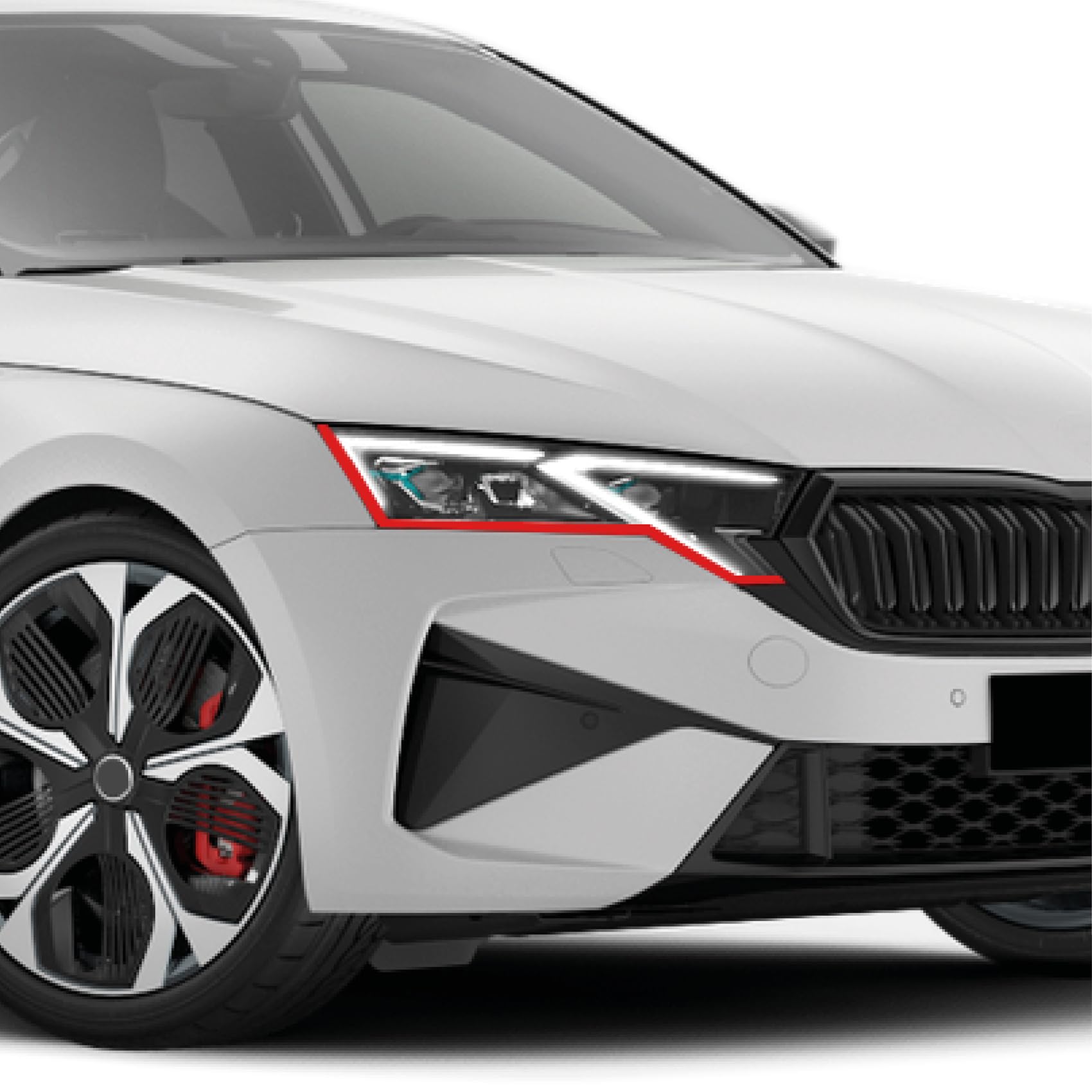 Devil Eye® Scheinwerferfolie rot Zierstreifen Dekor Dekorleiste Folie Flexibel für Scheinwerfer Kfz Auto Zubehör Selbstklebend KX004 (Kompatibel mit Skoda Octavia ab 2024)
