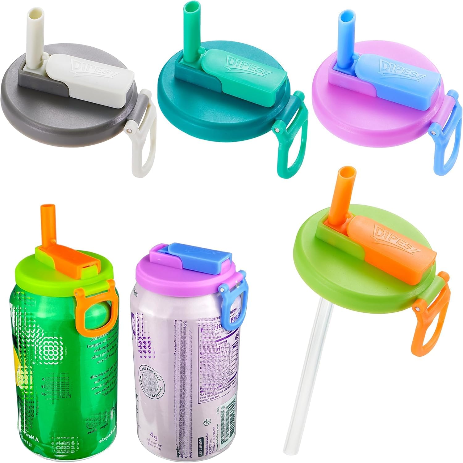 Dipesi Boys Red, Blue, Green, Yellow 4 Pack Soda Can Lids With Straw, Soda Can Covers With Silicone Straw Bpa-Free Reusable For Fits Standard For Canned Beverage, Beer, Juice,Seltzer (4_Uk)