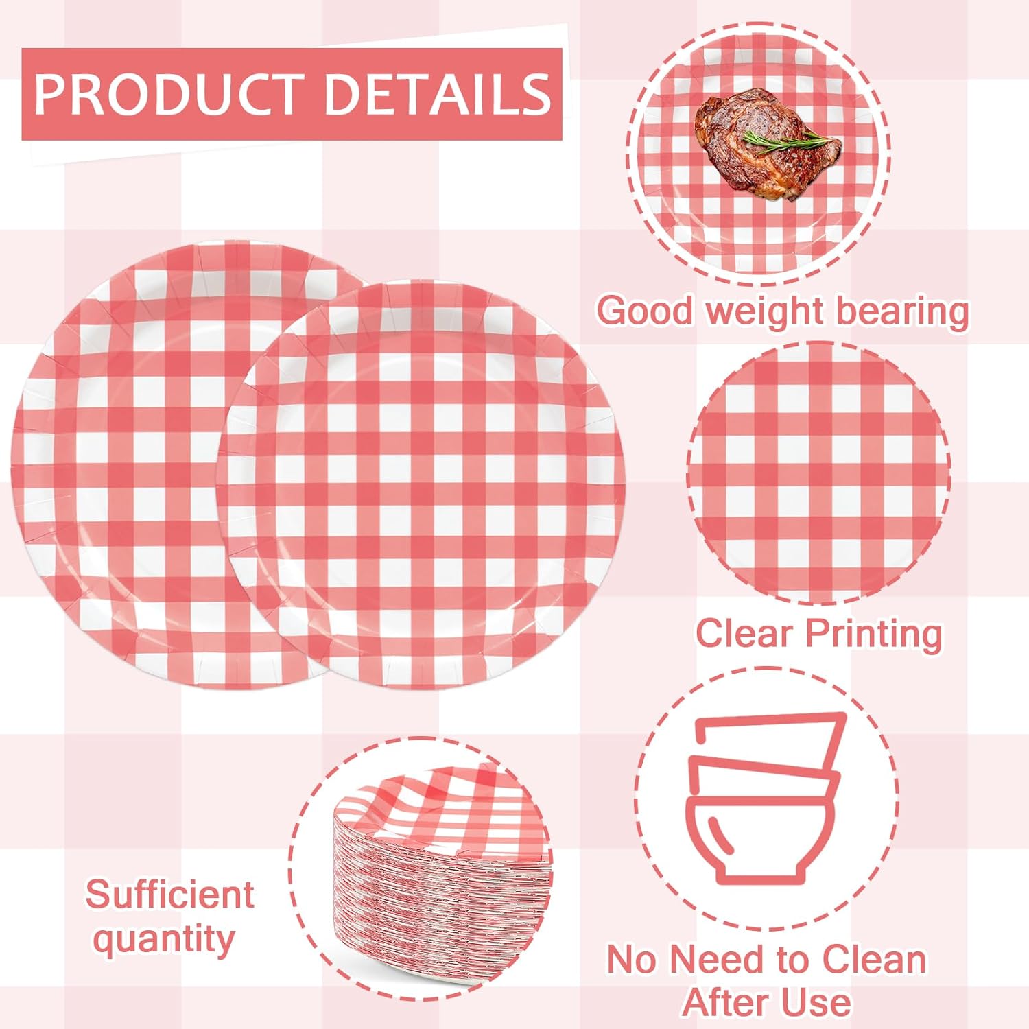 200 Pcs Red Plaid Tableware Set Red And White Checkered Birthday Party Supplies Disposable Plaid Paper Plates Napkins Dinnerware Set Girls Barbecue Picnic BBQ Birthday Decoration Serve 50 Guest