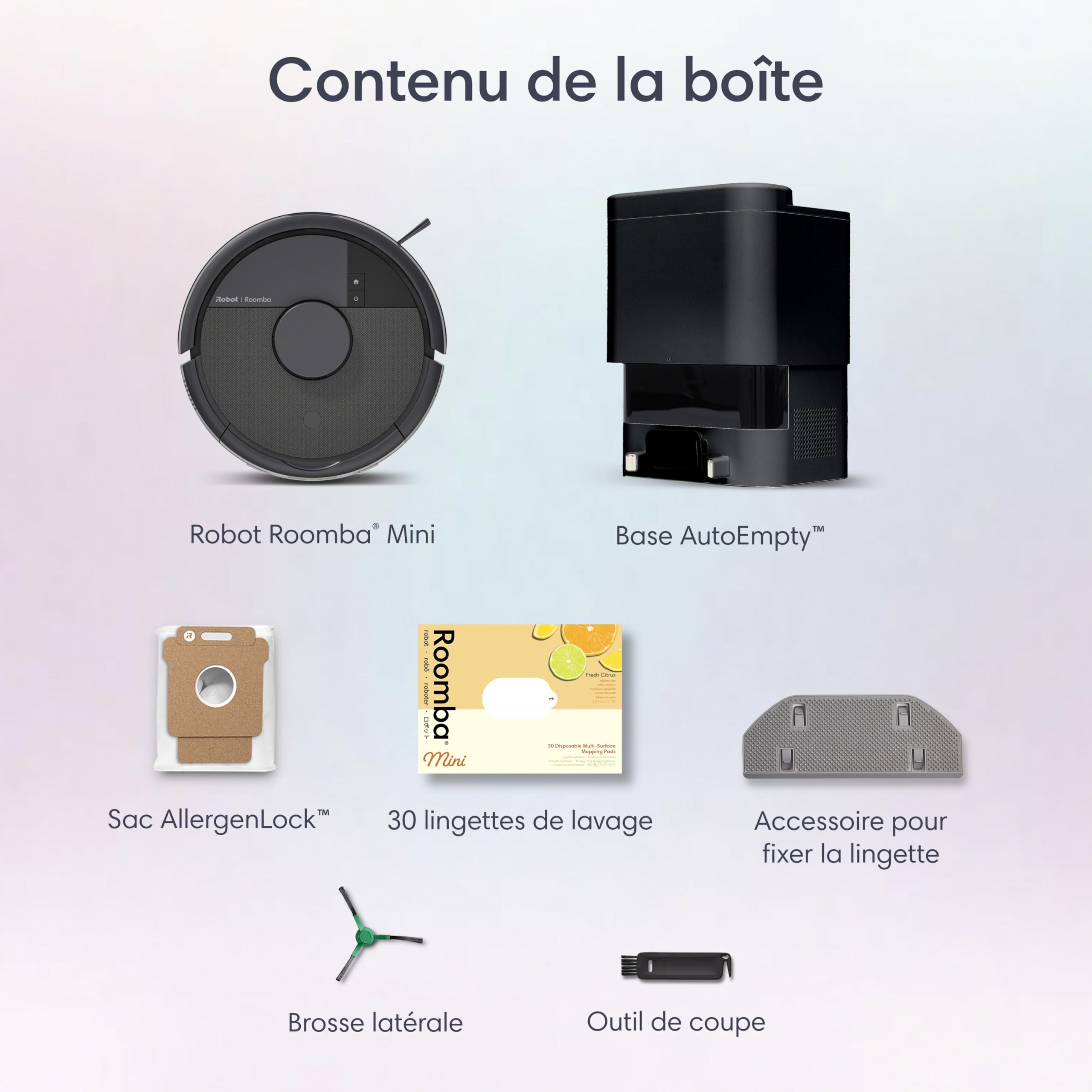 Roomba Mini Robot aspirateur et Laveur + Base AutoEmpty, Noir