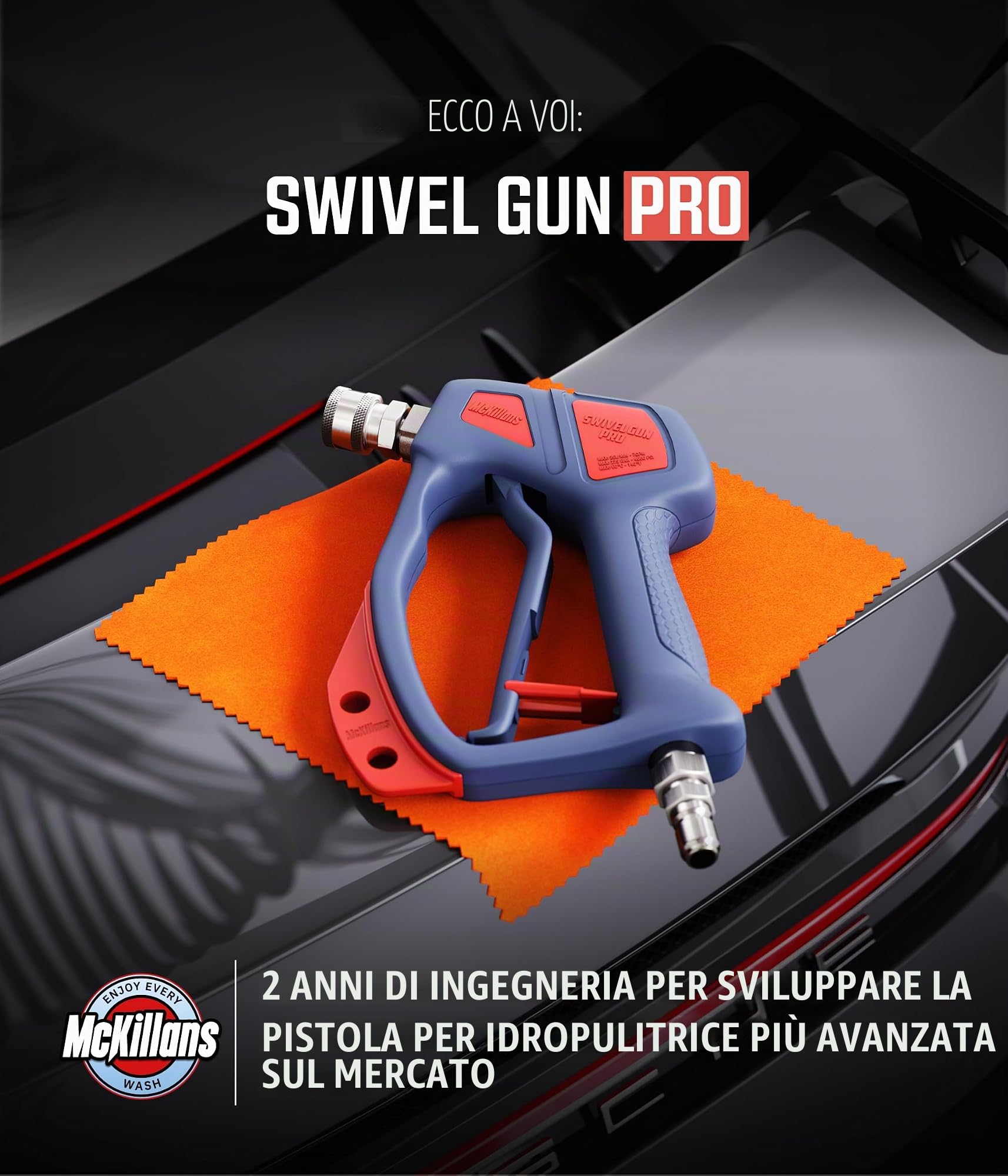 McKillans® Swivel Gun Pro - Pistola per idropulitrice, girevole ad alta pressione con spina maschio da 3/8" e accoppiatore rapido da 1/4", compatibile con macchina per la schiuma, supporto per