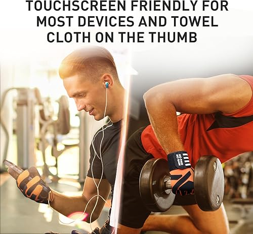 Miniatura 5 de FINGER TEN Guantes de entrenamiento de levantamiento de pesas, medio dedo completo con soporte para correa de muñeca, agarre acolchado para