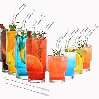 ALINK Ribbed Glassware Drinking Glasses with ...,