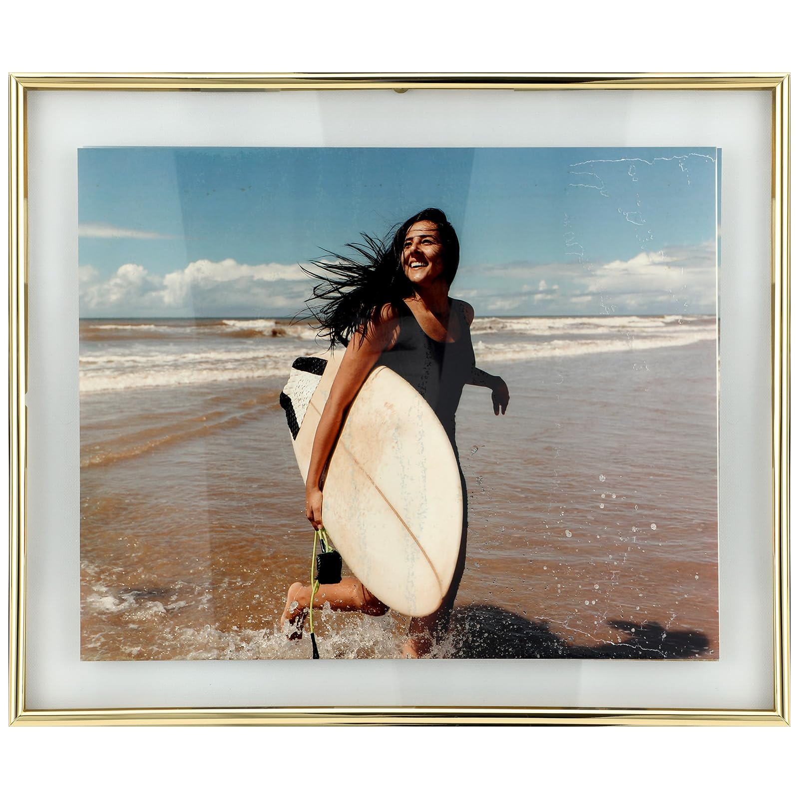 Marco flotante dorado para pared, 10 x 12 pulgadas, montaje en pared o inclinado en la pared, para fotos de 8 x 10, 7 x 9, 6 x 8,