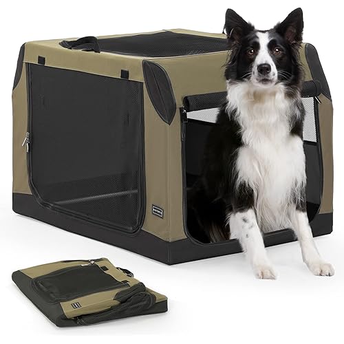 Petsfit 36 Inch Medium Size Dog Crate Adjustable Fabric Cover by Spiral Iron Pipe, Chew Proof 3 Door Design, Soft Collapsible Dog Kennel Green