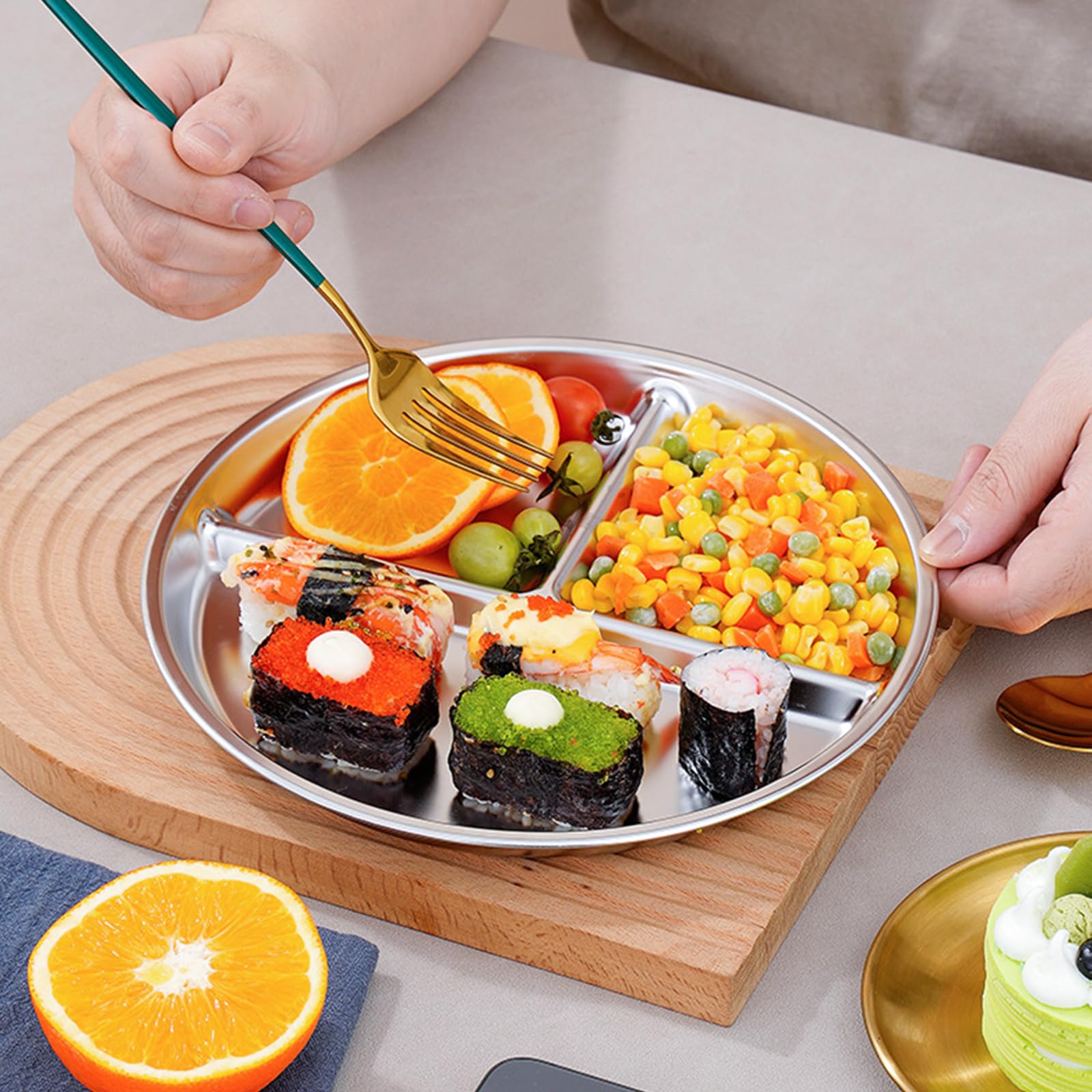 Piatti in Acciaio Inox per Bambini 2Pcs, Piatti per Porzioni Controllati con 3 Scomparti, 23cm Riutilizzabili piatto Divisi per Bambini, piatti Campeggio per Campeggio Picnic Casa Scuola Mensa