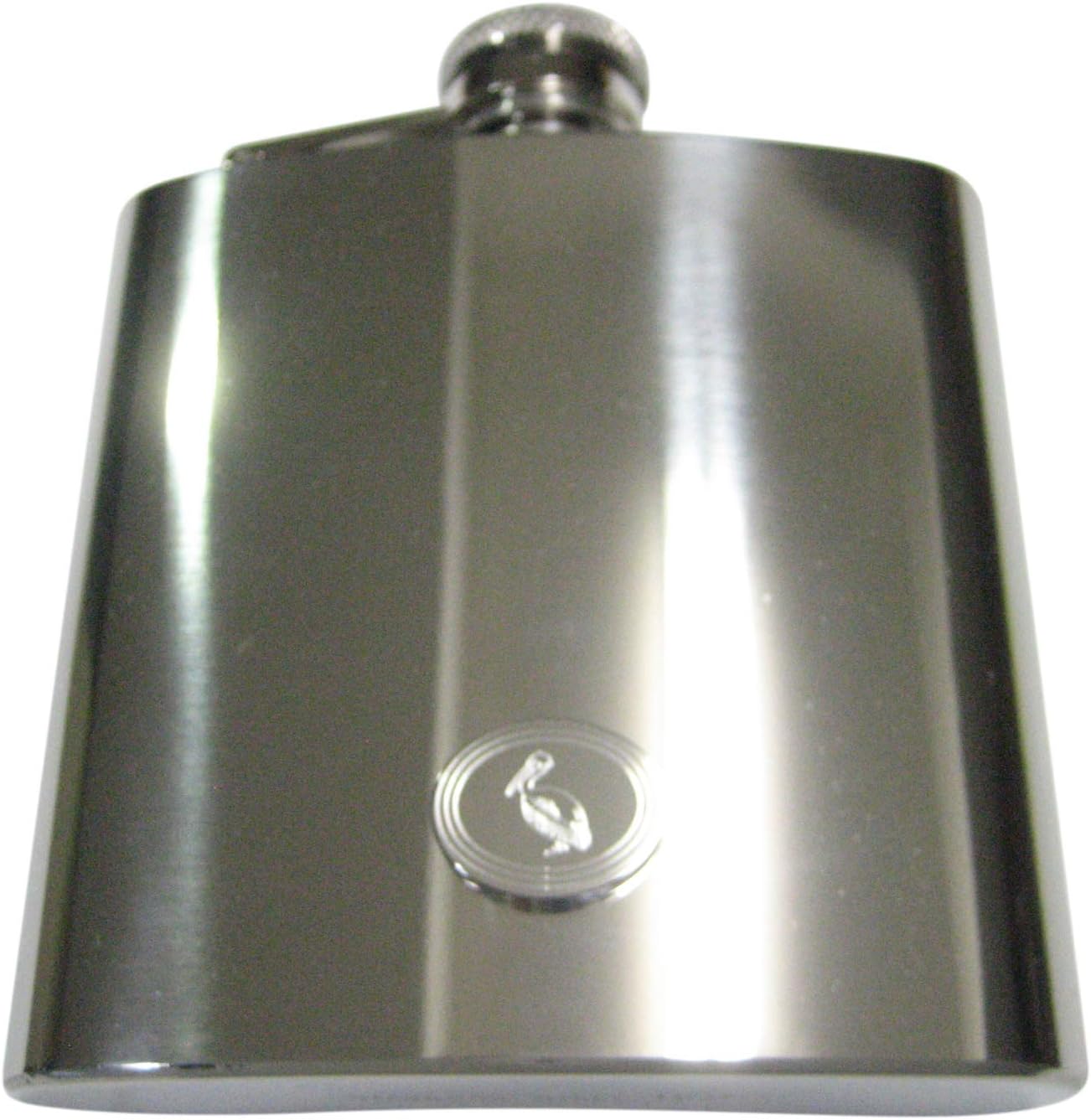 Kiola Designs Silver Toned Etched Oval Pelican Bird 6 Oz. Stainless Steel Flask