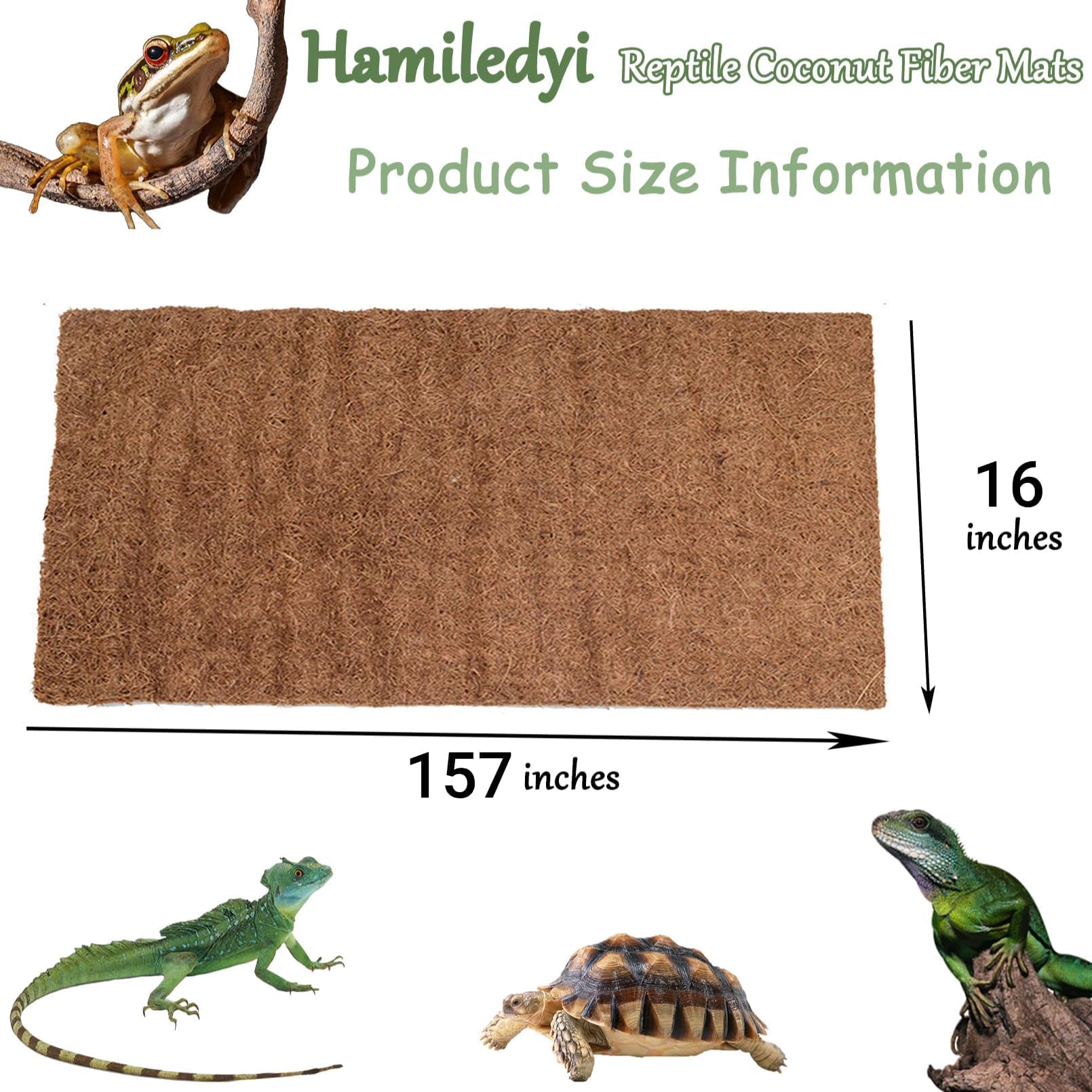 Hamiledyi Alfombra para reptiles de 157 pulgadas de largo x 16 pulgadas de ancho, fibra de coco natural, alfombra de tortuga para terrario de mascotas, suministros de reptiles para lagarto, serpiente,