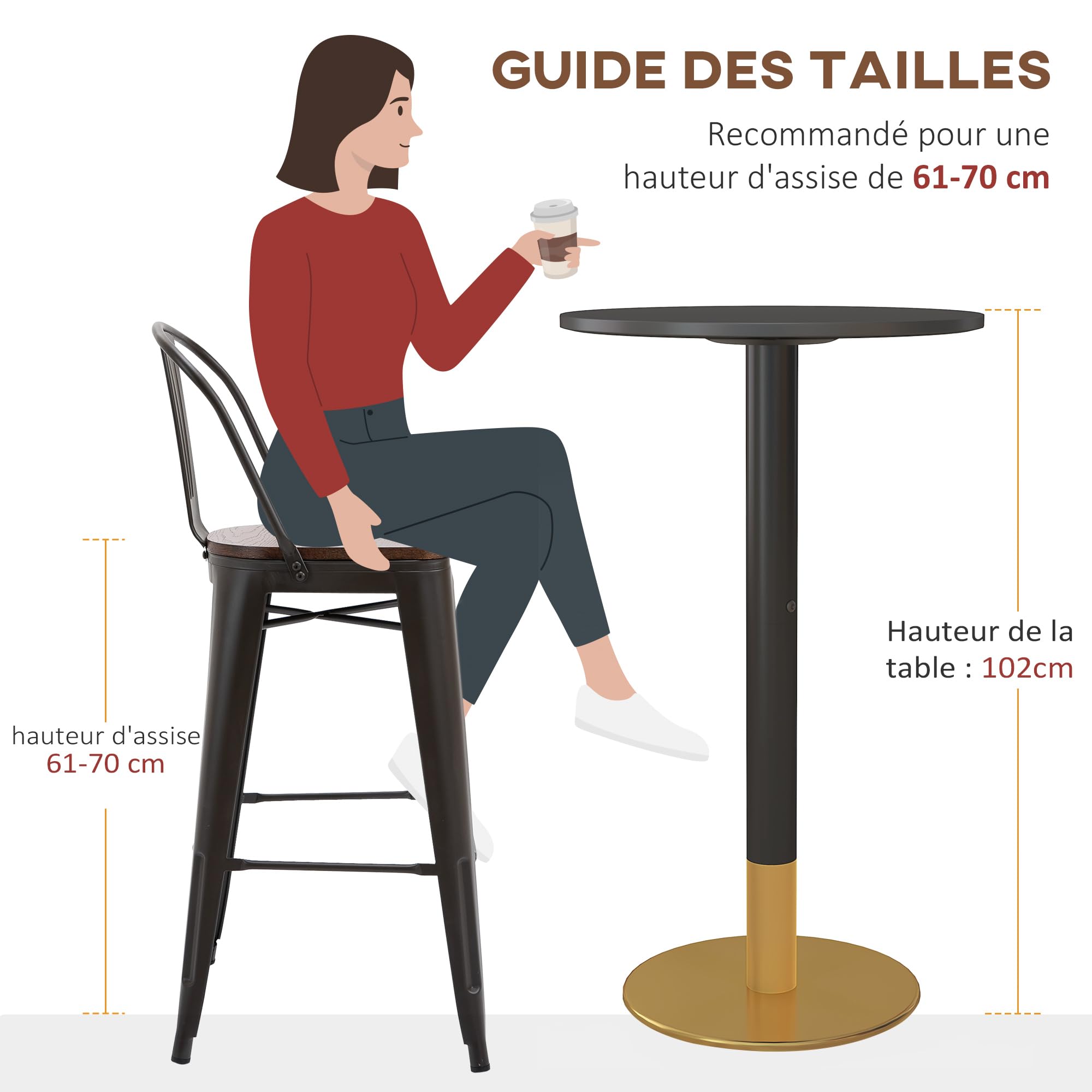 HOMCOM Table de Bar Ronde Mange-Debout 60L x 60l x 102H cm Noir