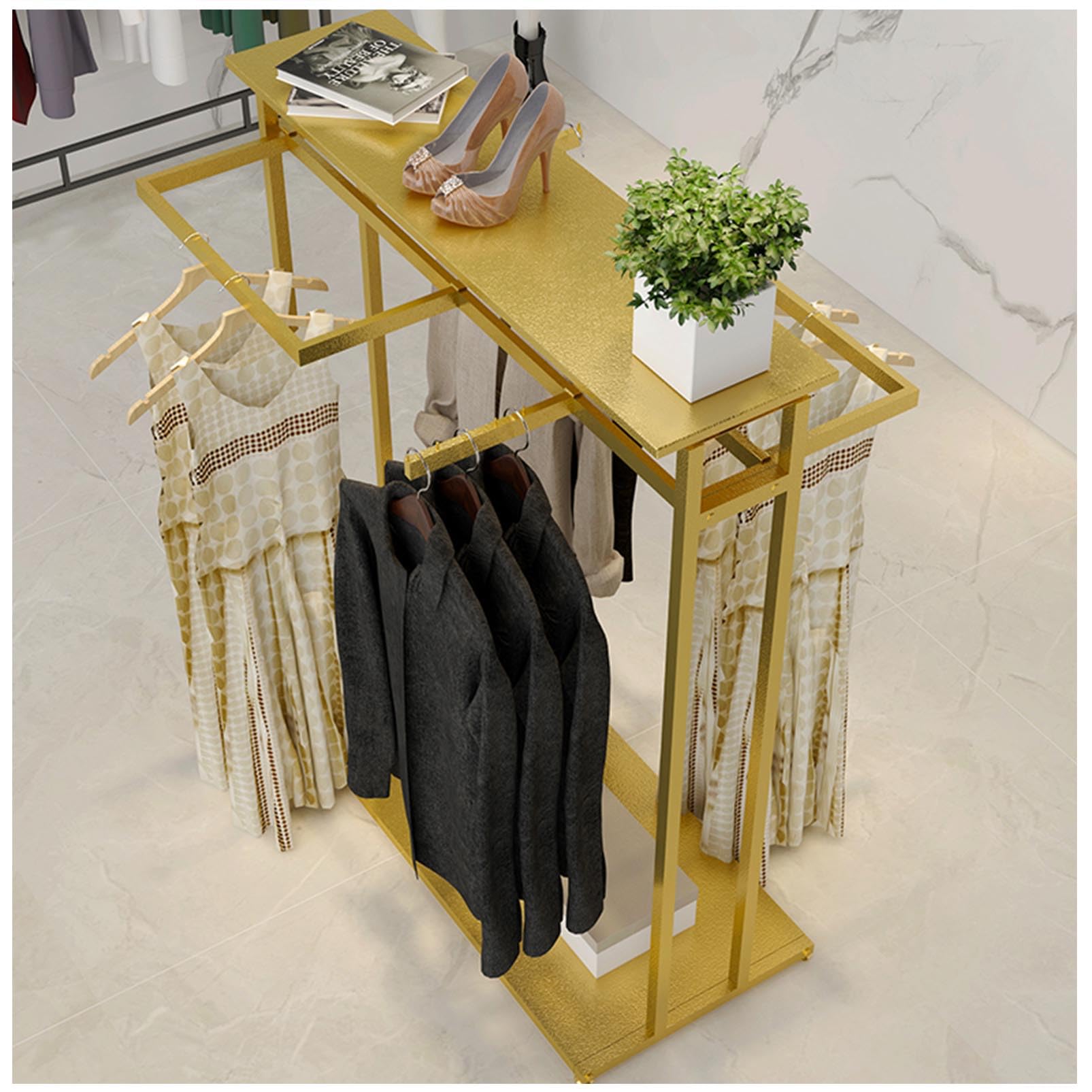 Portant à vêtements en métal avec étagère basse pour le rangement de costumes