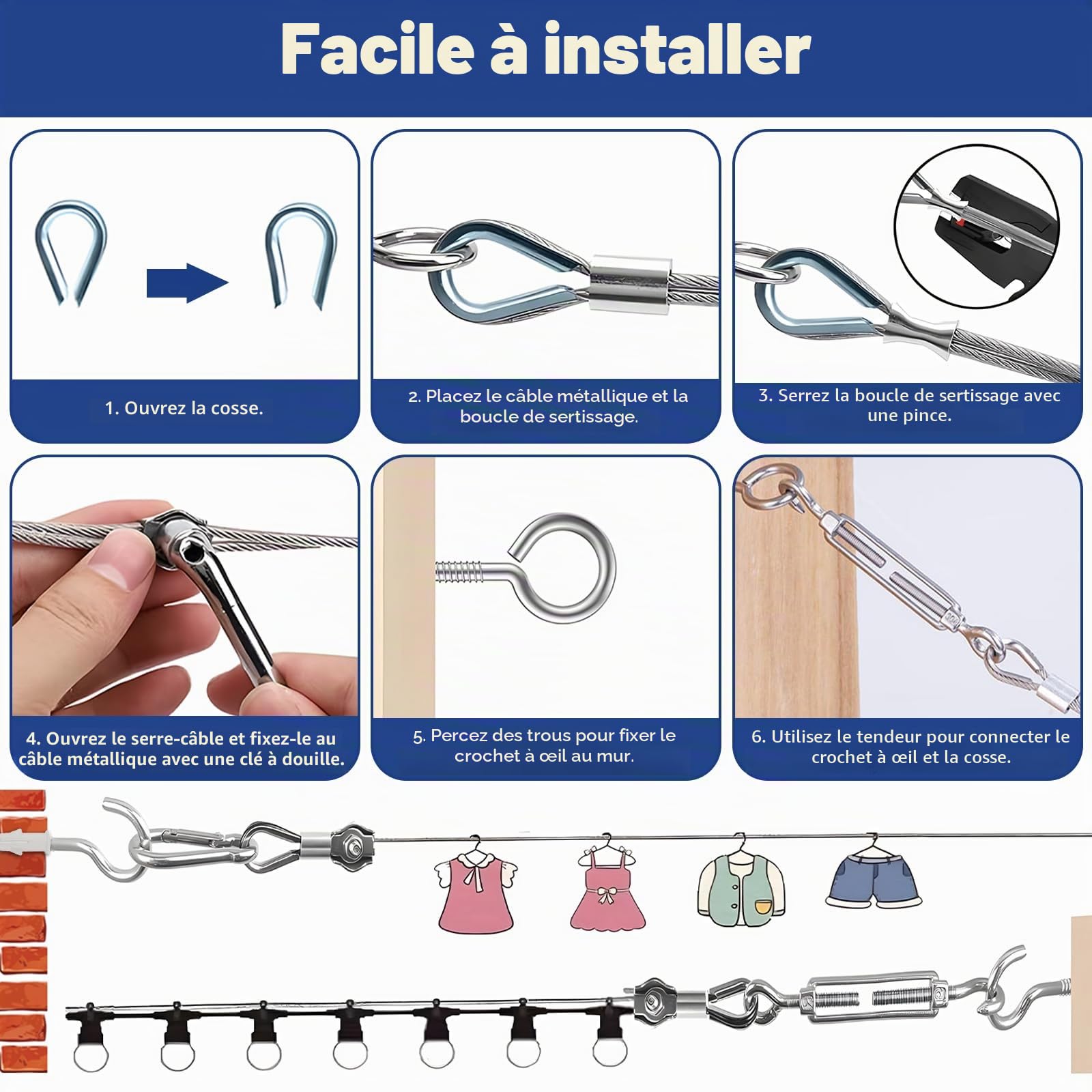 Corde en Acier Inoxydable à Suspendre Kit, 45M 2,5mm Câble en Acier Inoxydable, 304 Cable Acier Inoxydable Enduit de PVC, avec Tendeur Cable, pour Plante Grimpante,Corde à Linge