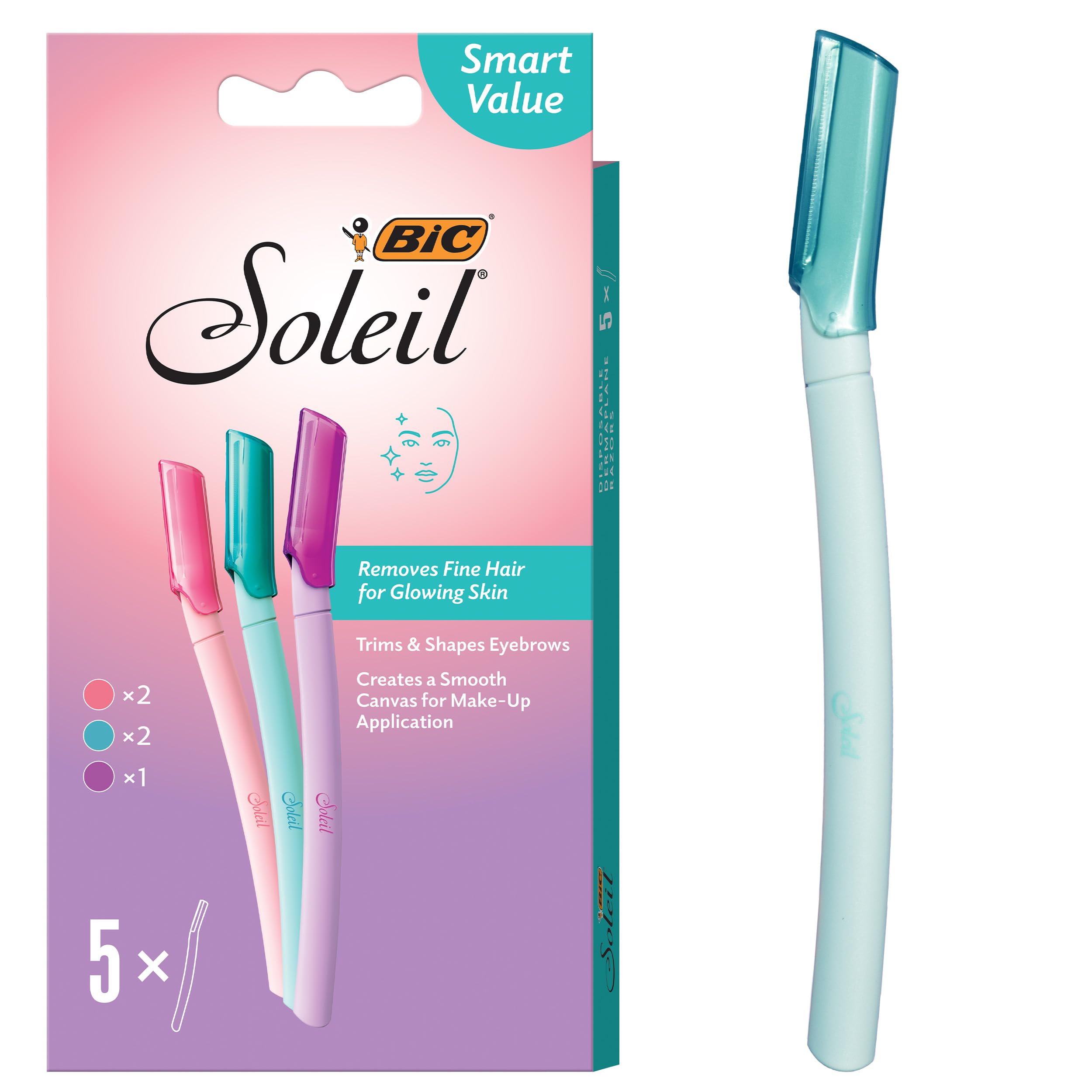 Soleil Women's Dermaplane Face and Eyebrow Razor, 5-Count