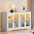 DWVO 55'' Sideboard Buffet Cabinet with LED Light, Coffee Bar Cabinet with 4 Doors & Adjustable Shelves, Large Storage Cabinet for Kitchen, Dining Room, Living Room, White