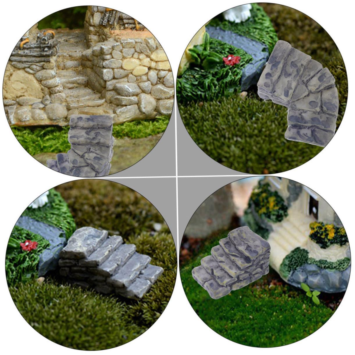 4 Pezzi Decorazioni In Miniatura Per Giardino Fatato: Ponticello E Gradini In Pietra Artificiale, Ornamento Per Casa, Vasi E Paesaggi Esterni