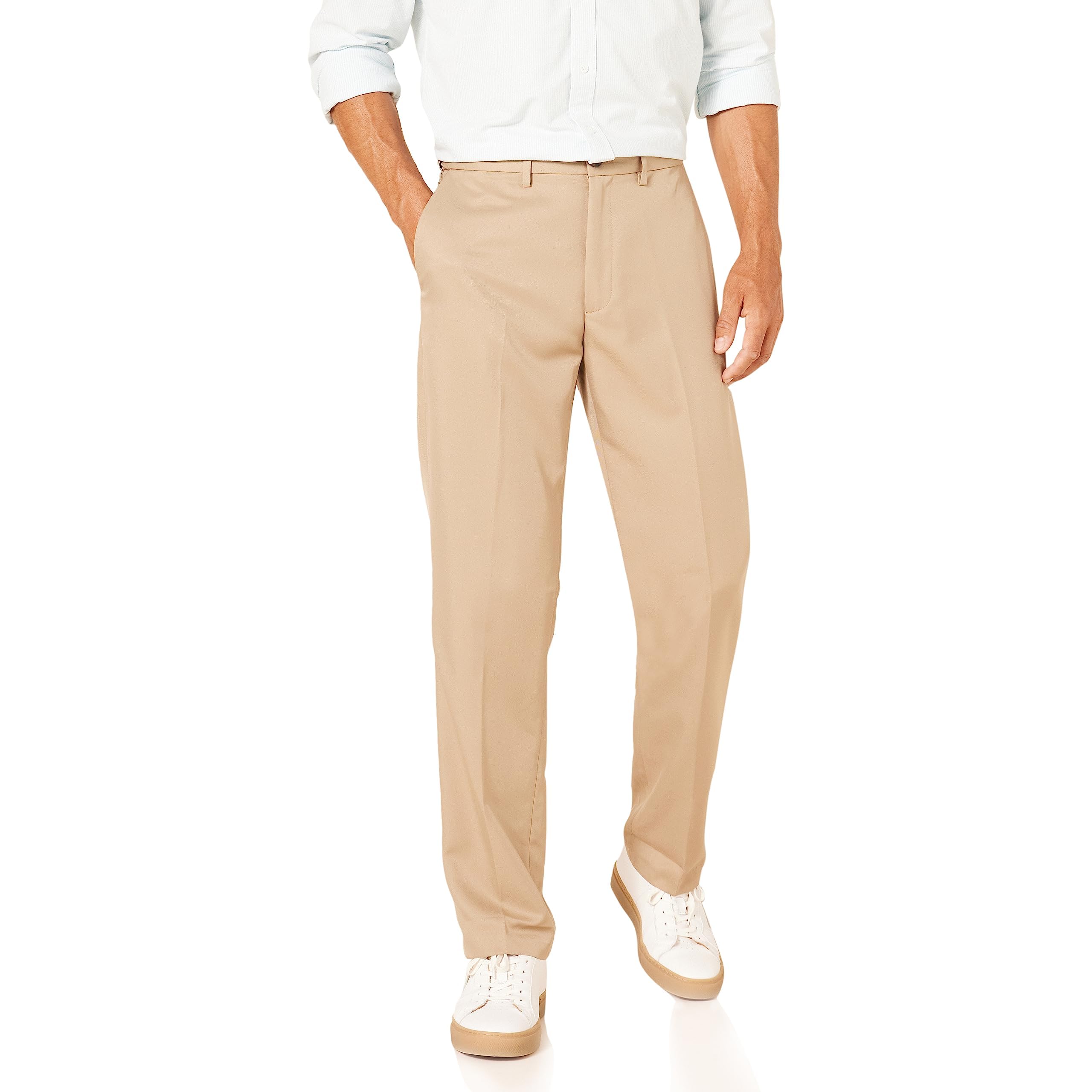 Amazon Essentials Pantaloni da Abito Senza Pinces con Vita Espandibile in Vita e Vestibilità Classica Uomo