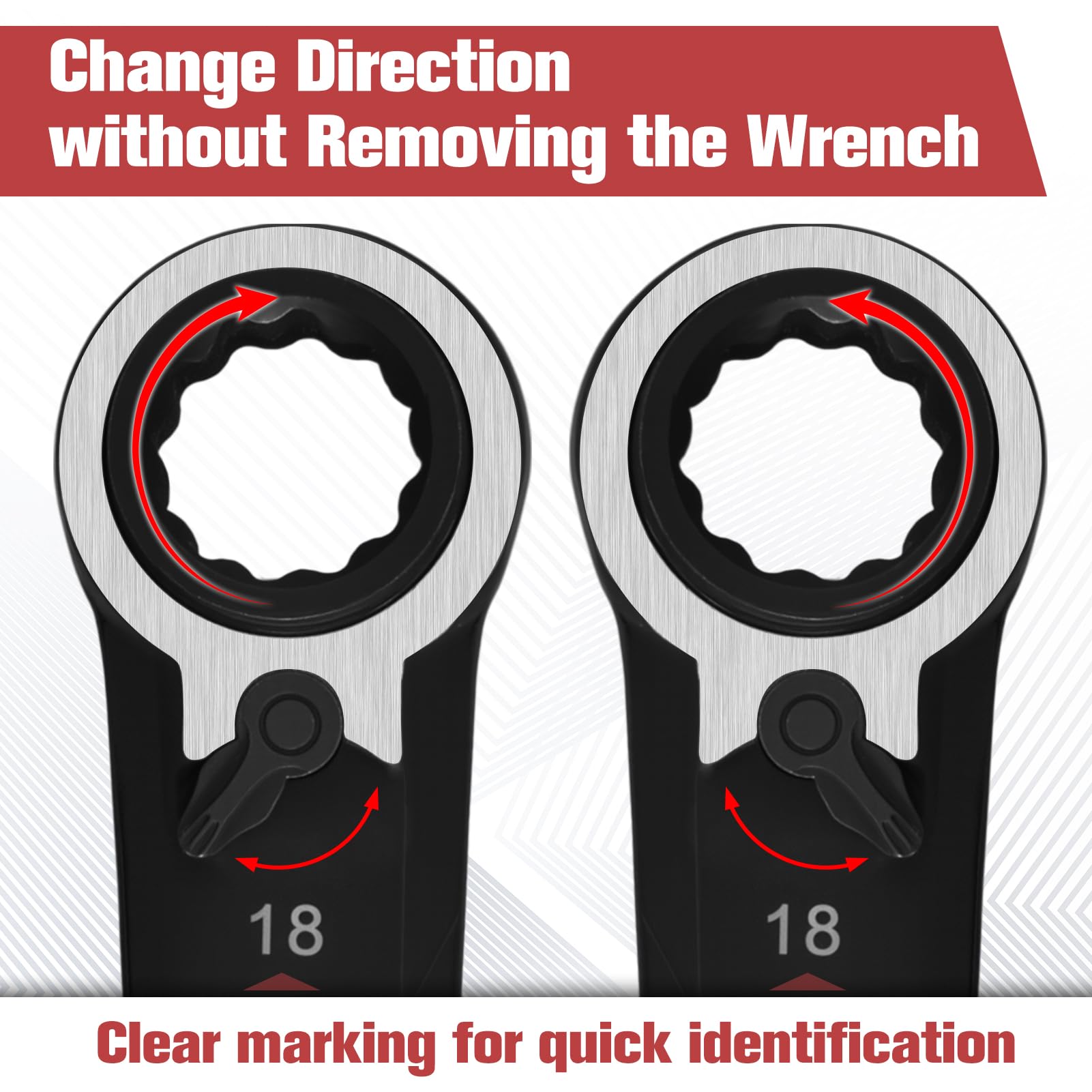 GOLD DEER 4-in-1 Reversible Ratcheting Box Wrench Set Metric 16mm 17mm 18mm 19mm Double Box End Wrench Set Ratchet Wrench Set,72-Tooth Ratcheting Gear,CR-V Steel - Image 3