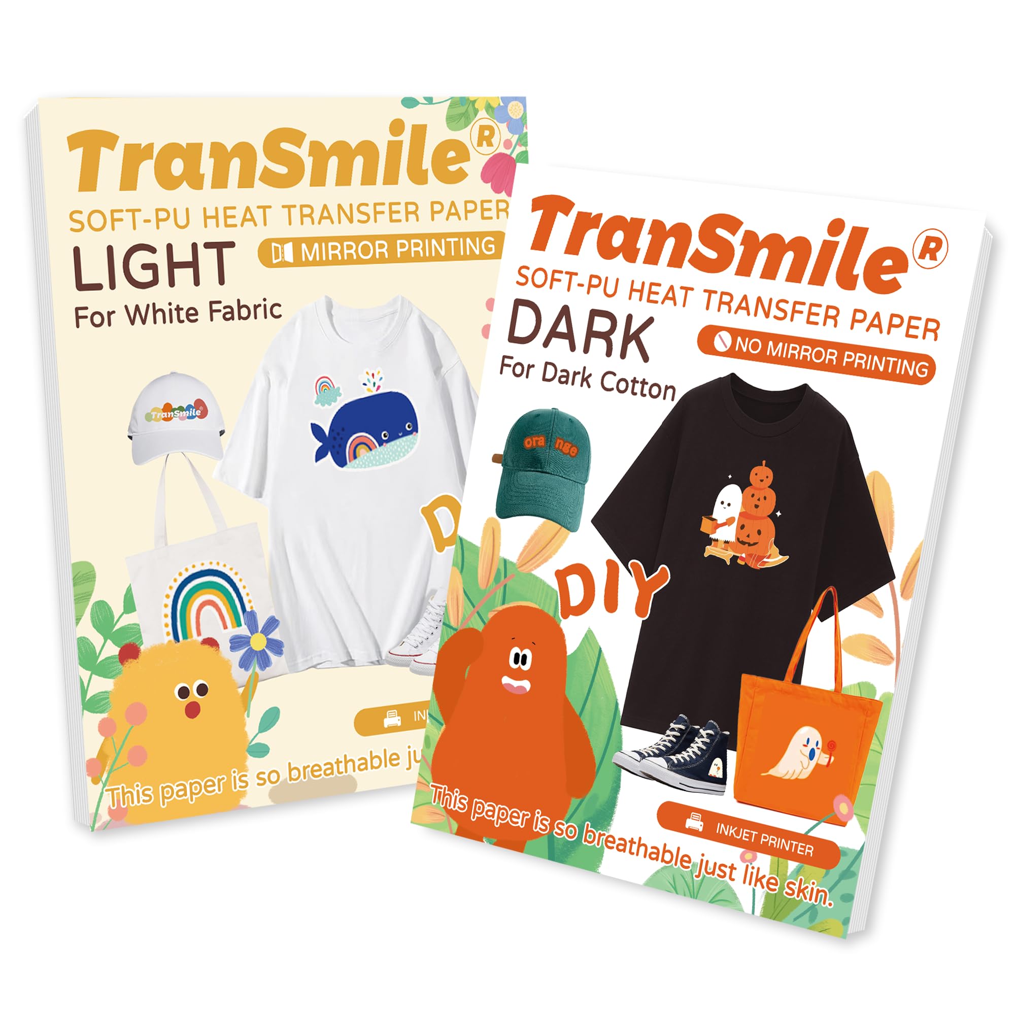 Transmile Heat Transfer Paper for White & Dark Fabrics (20 Sheets, 8.5 x 11", MIX PACK) Iron on Transfers for T Shirts Printable Heat Transfer Vinyl