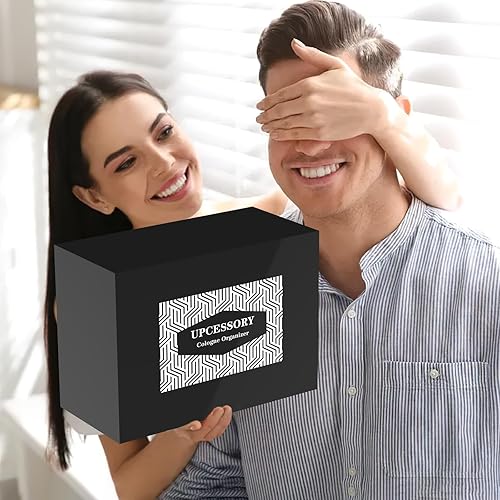 Miniatura 6 de Organizador de colonia de madera para hombres, estante mejorado de colonia de 4 niveles, organizador de perfumes con cajón forrado de terciopelo y