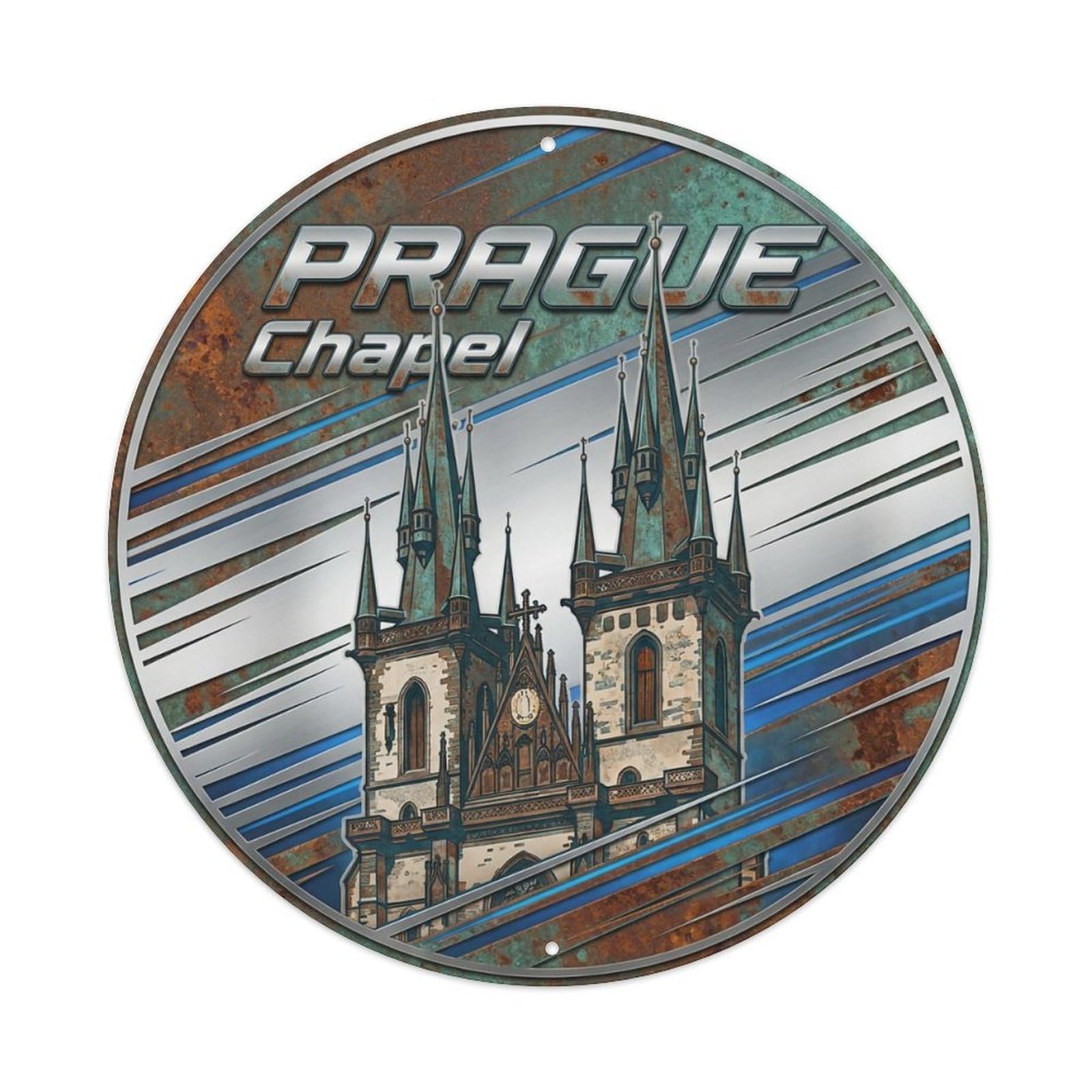 Yrnq 8X8inch Vintage Style Vintage Travel Prague Czechia Spire Metal Tin Sign