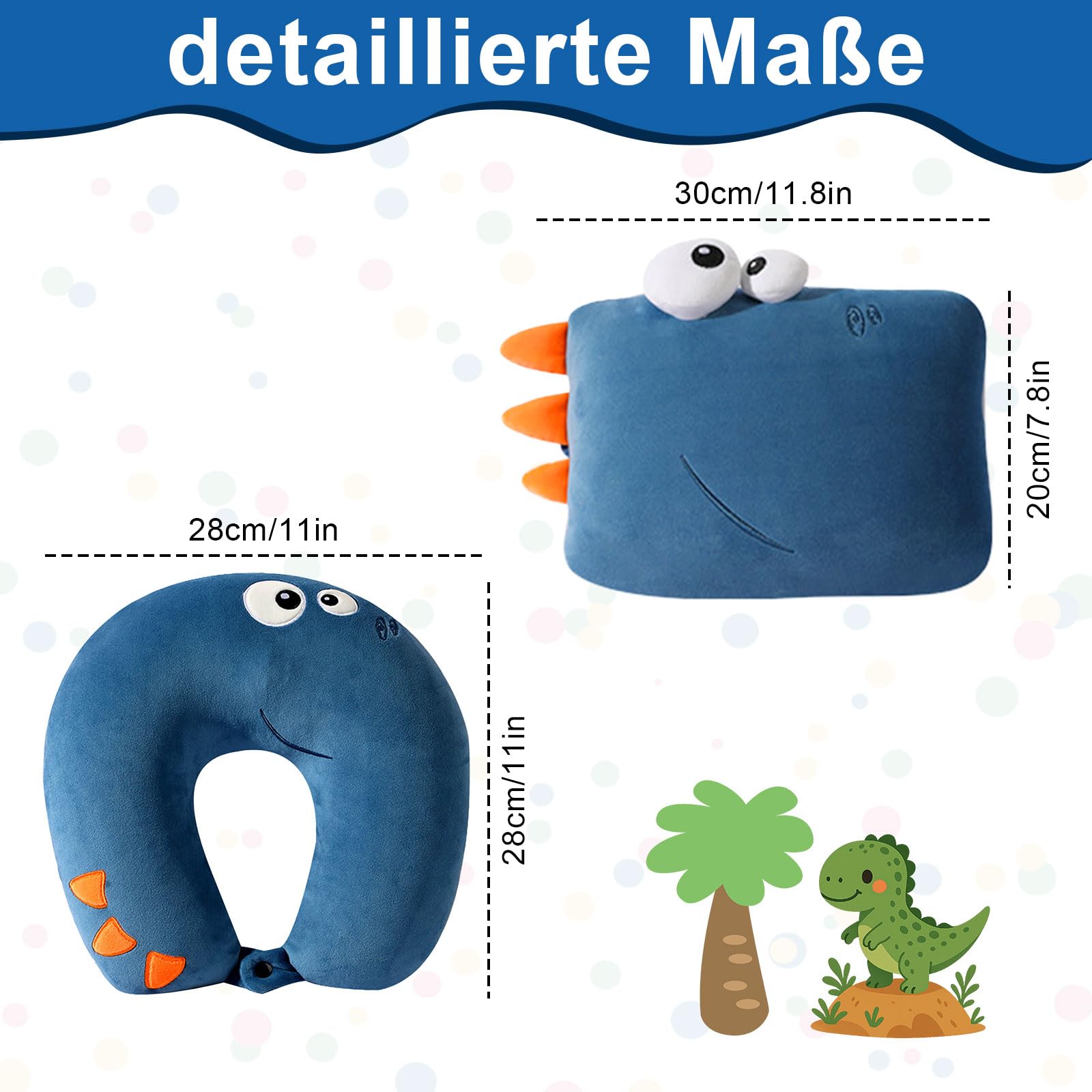 Cuscino da viaggio riempibile 2 in 1 per bambini, cuscino aereo dinosauro carino, cuscino viaggio morbido trasformabile in guanciale, ideale per auto, aereo e casa