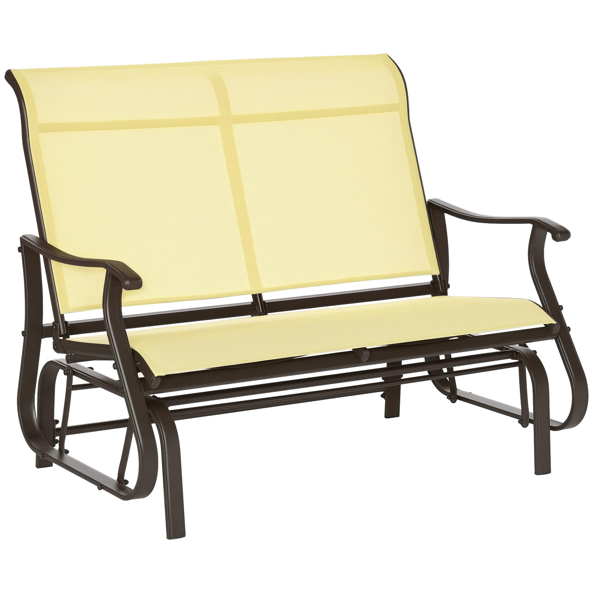 Outsunny 2-Person Outdoor Glider Bench, Patio Glider Loveseat Chair with Powder Coated Steel Frame?2 Seats Porch Rocking Glider for Backyard, Lawn, Garden and Porch, Beige