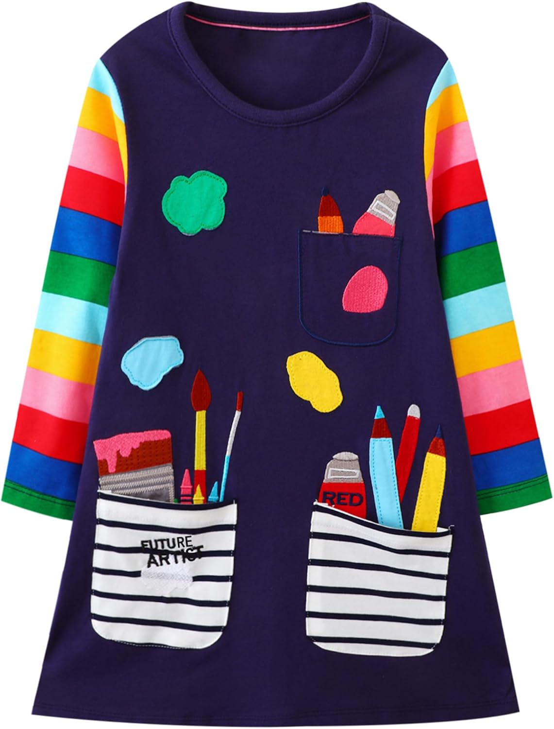 Hongshilian Girls Cartoon Dress Applique Party Dresses Casual Jersey Cotton Long-Sleeved