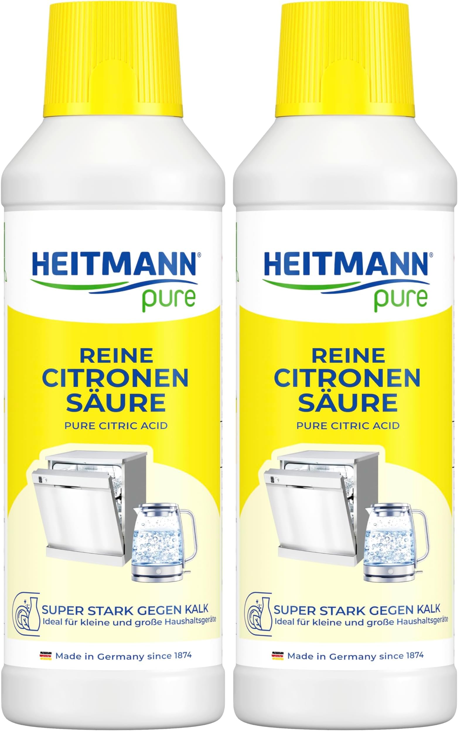 HEITMANN pure Reine Citronensäure flüssig 500 ml | Natürlicher Entkalker für Kaffeemaschine, Wasserkocher & Bad | Effektiv gegen Kalkablagerungen | 100% Bio Citronensäure in Lebensmittelqualität