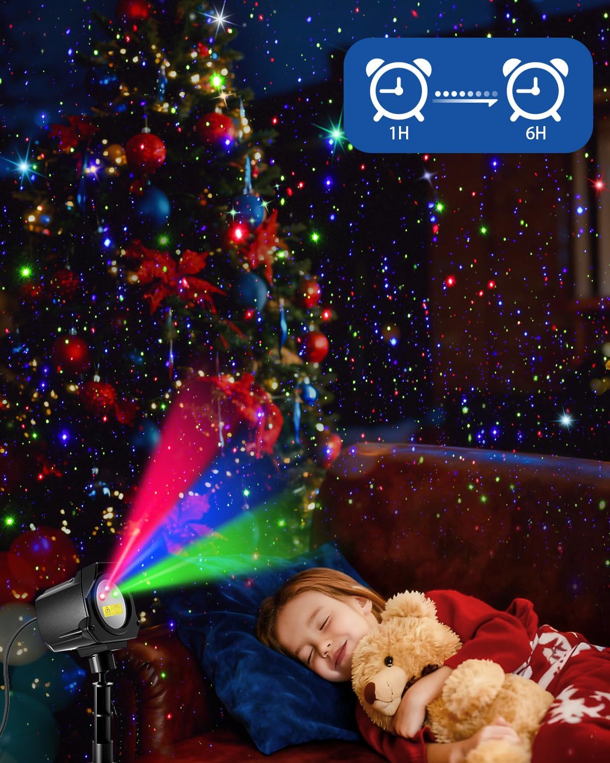 Laser Christmas Projector Lights Outdoor, Christmas Halloween Decorations Stars Light Show, Efficient Heat Dissipation, Waterproof, Holiday Projector Decorations for House/Garden/Party/Wedding