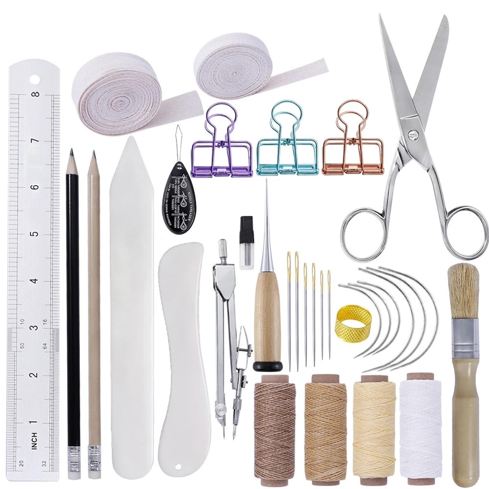SITBXO Lederhandwerk-Werkzeugsatz, Handnähen, Nähen, Stanzen, Schnitzen, Groover, Arbeitszubehör, DIY-Lederwerkzeug-Set Buchbinder-Set(Type1)