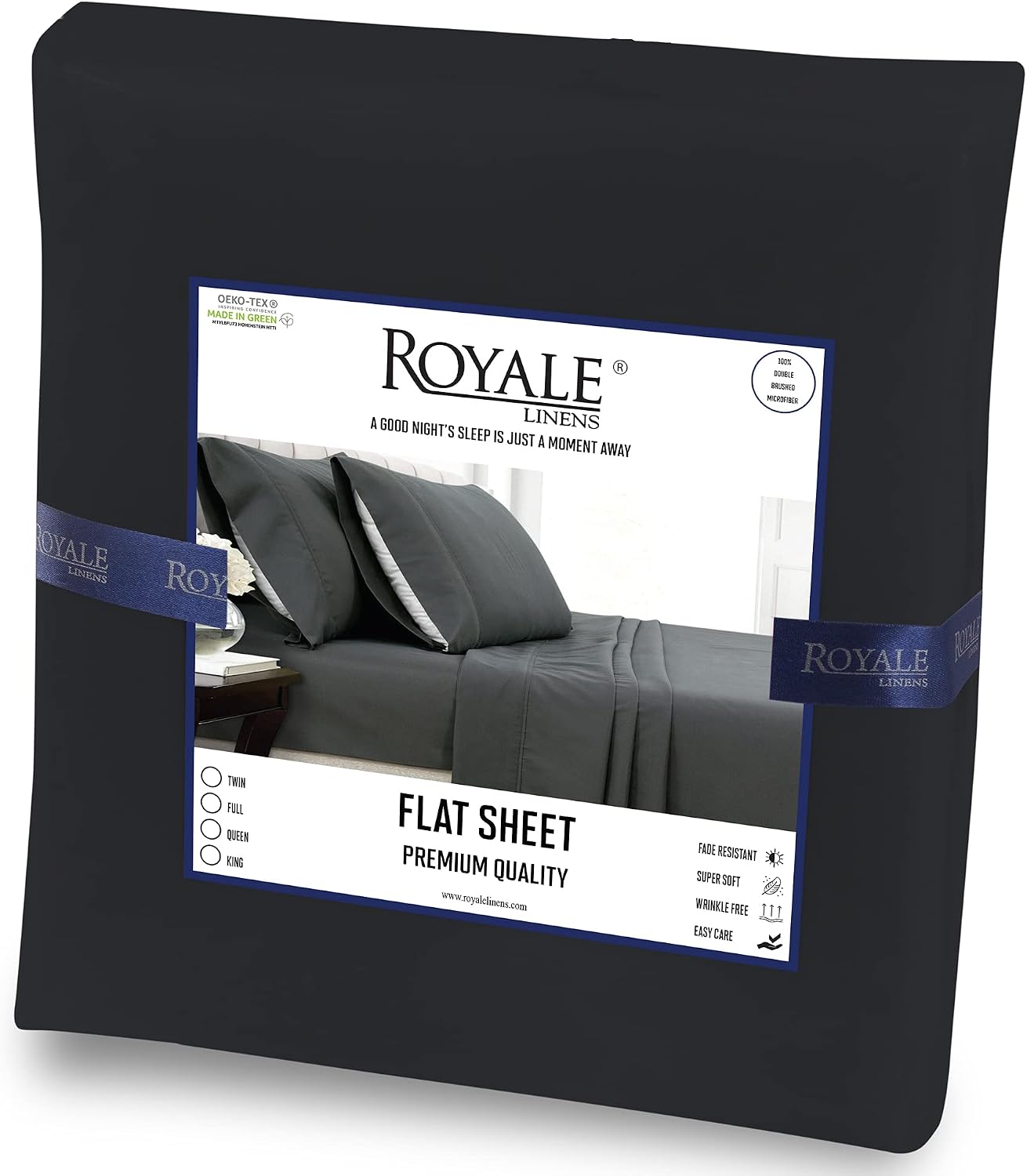 Royale Linens Twin Size Flat Sheet Only - Brushed 1800 Microfiber - Ultra Soft & Breathable - Wrinkle & Stain Resistant - Hotel Quality Flat Sheet Sold Separately - Top Sheet for Bed - (Twin, Black)