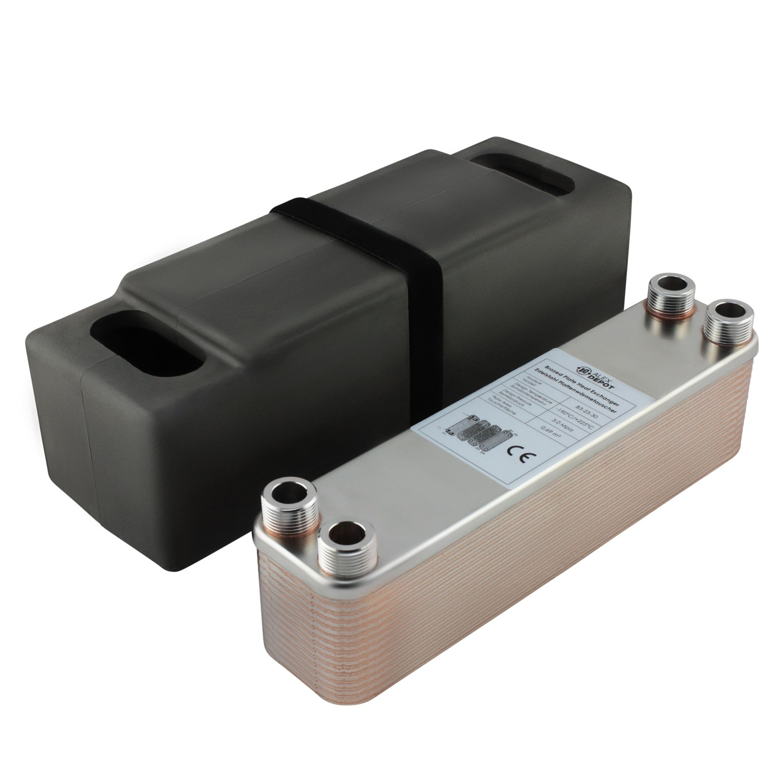 Intercambiador de calor de placas de acero inoxidable B3-23-30 con aislamiento – 4 conectores de 3/4 pulgadas, máx. 135 kW para calefacción, energía solar, bomba de calor