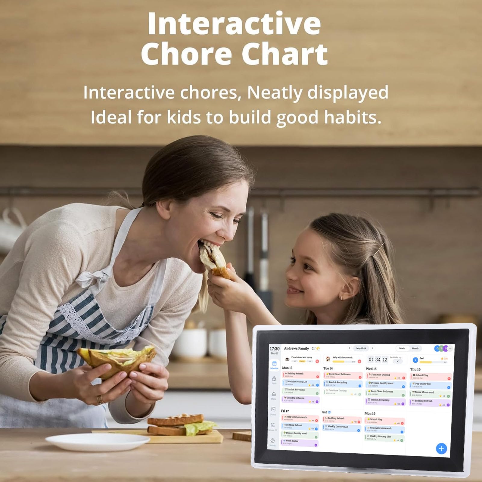 SENECESLI 15,6 Zoll WiFi Digitalkalender Aufgabendiagramm, Interaktives HD Touchscreen Display, Intelligenter Familienplaner, Digitaler Bilderrahmen (BLACK)