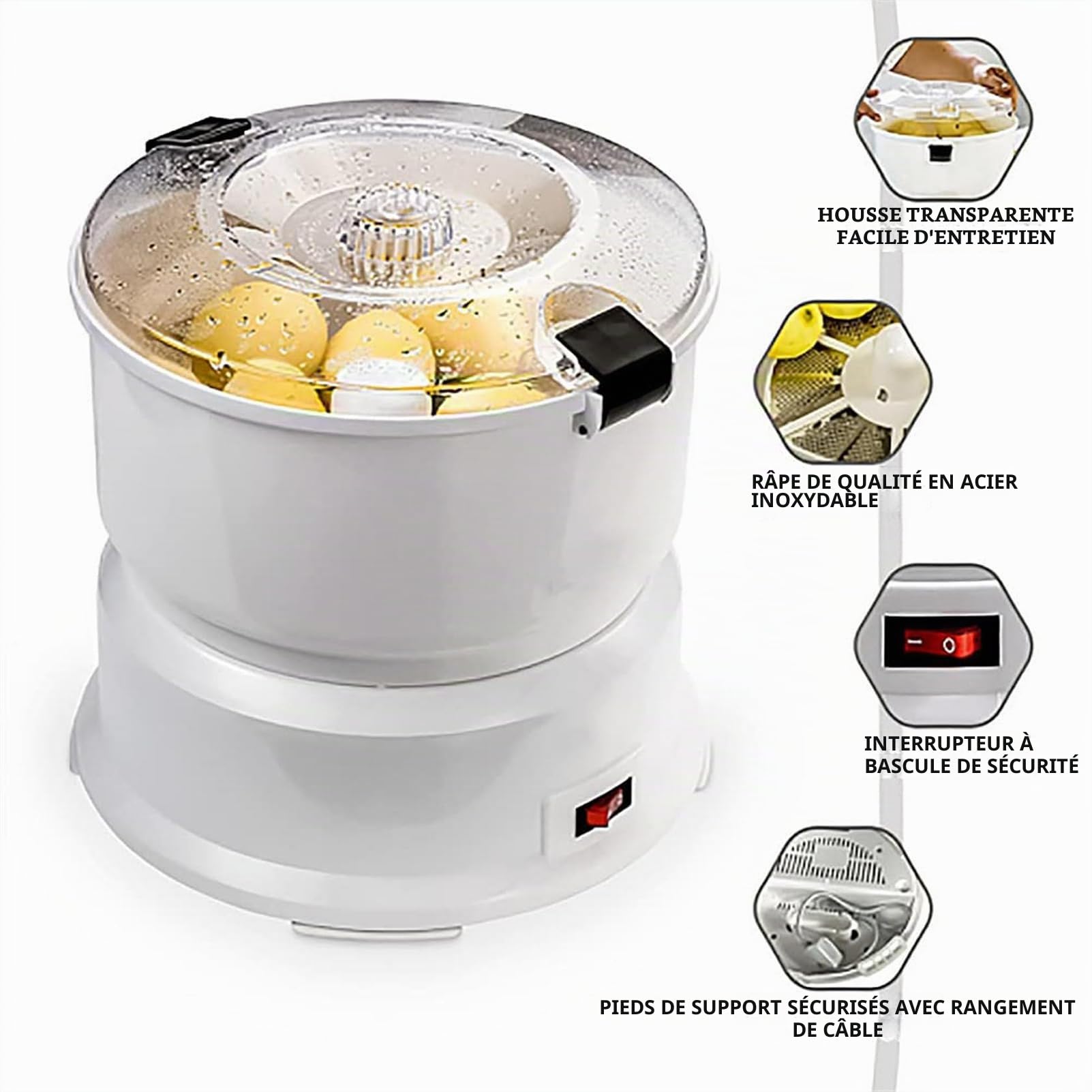 Machine à éplucher les pommes de terre électriques, machine à éplucher les pommes de terre électriques, trancheuse multifonction pour éplucher les légumes, capacité de 1 kg, éplucheur de légumes