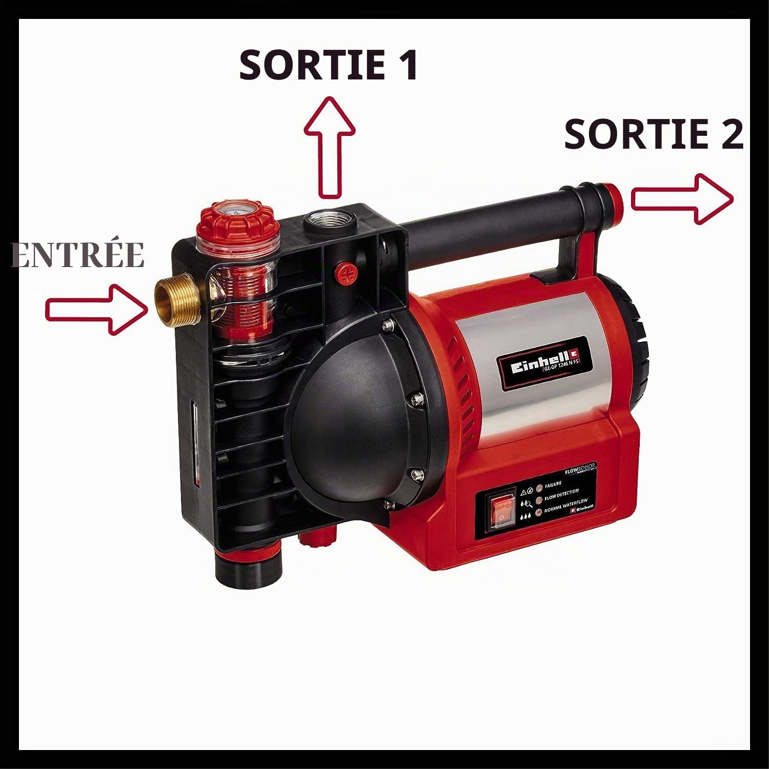 Einhell Pompe d’arrosage GE-GP 1246 N FS 1200 W 4600 L/h indicateur de niveau d’eau protection marche à vide capteur débit LED