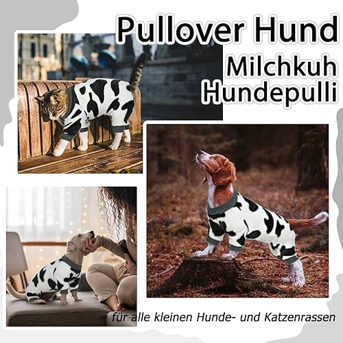 Miniatura 2 de DENTRUN Ropa cálida de invierno para perros pequeños, disfraz divertido de suéter de vaca con leche, disfraz de perro y gato, pijama de franela suave