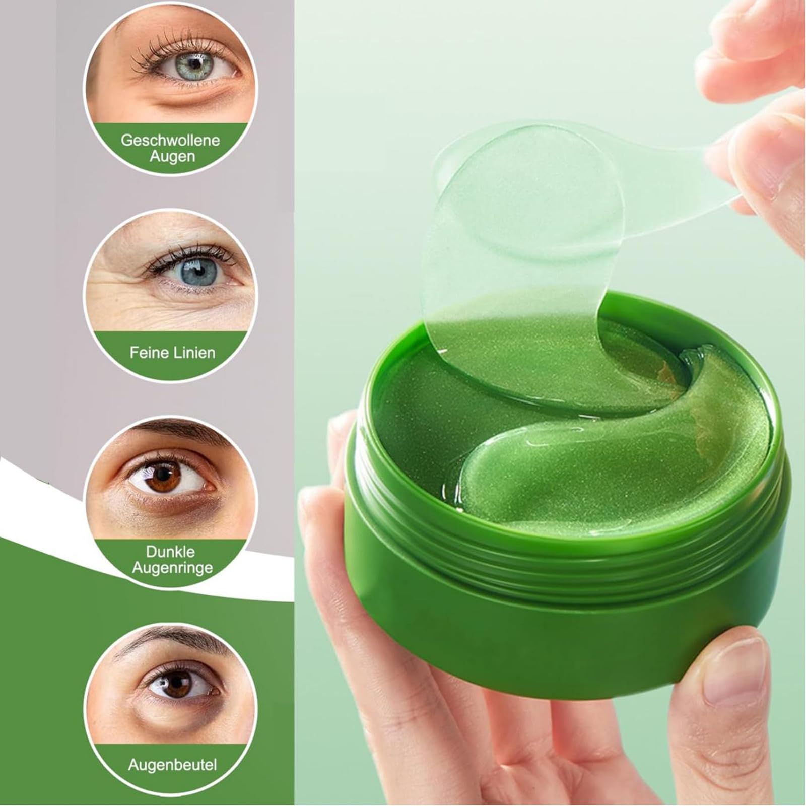 60Pcs Aloe Vera Augenpads,Kollagen Augenpads gegen Augenringe, Hyaluronsäure Augenmaske, Anti Aging,Augenringe Entfernen, Falten, Tränensäcke,Puffiness (Grün)