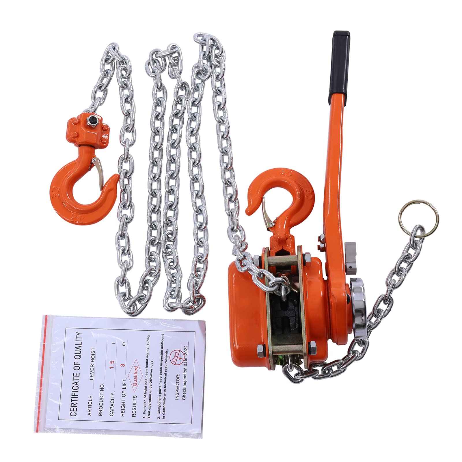Manual Lever Chain Hoist, Lifting Come Along Ratchet, Chain Hoist 2 Heavy Duty Hooks Ratchet Lever Hoist for Warehouse Garages Construction Automotive Machinery (1.5T6M)