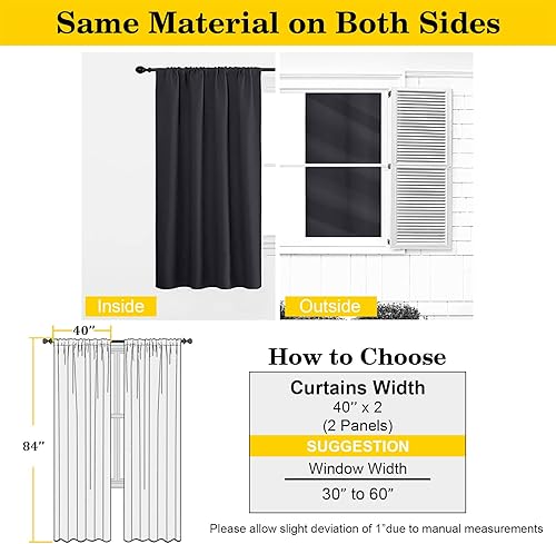 Miniatura 2 de Juego de 2 paneles de cortinas opacas negras de 84 pulgadas de largo, con aislamiento térmico suave y sólido, para oscurecer la habitación, 84