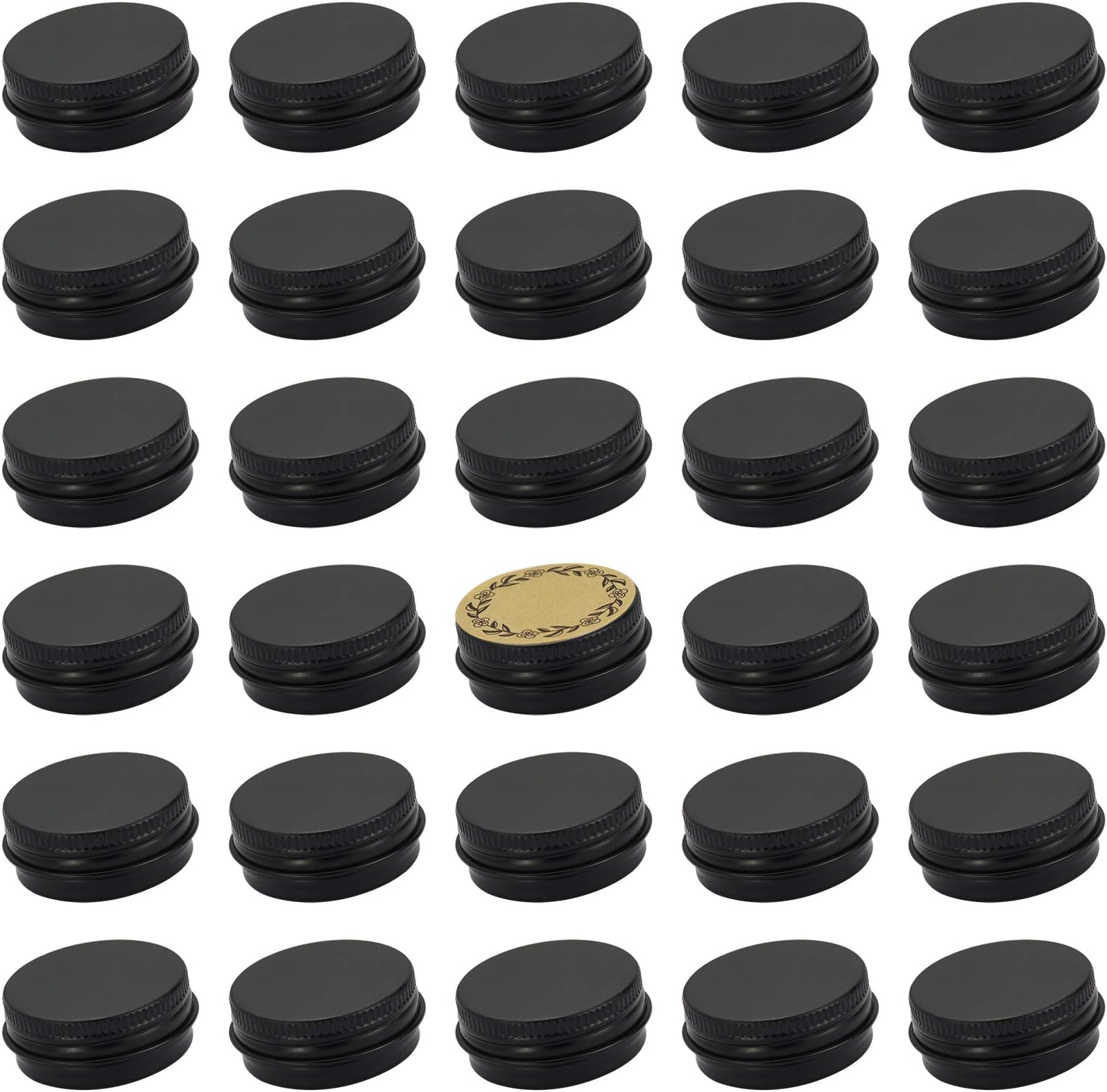 0.5 oz Screw Top Aluminum Tin Jar with Screw Lid and Blank Labels (Black - Pack of 32)