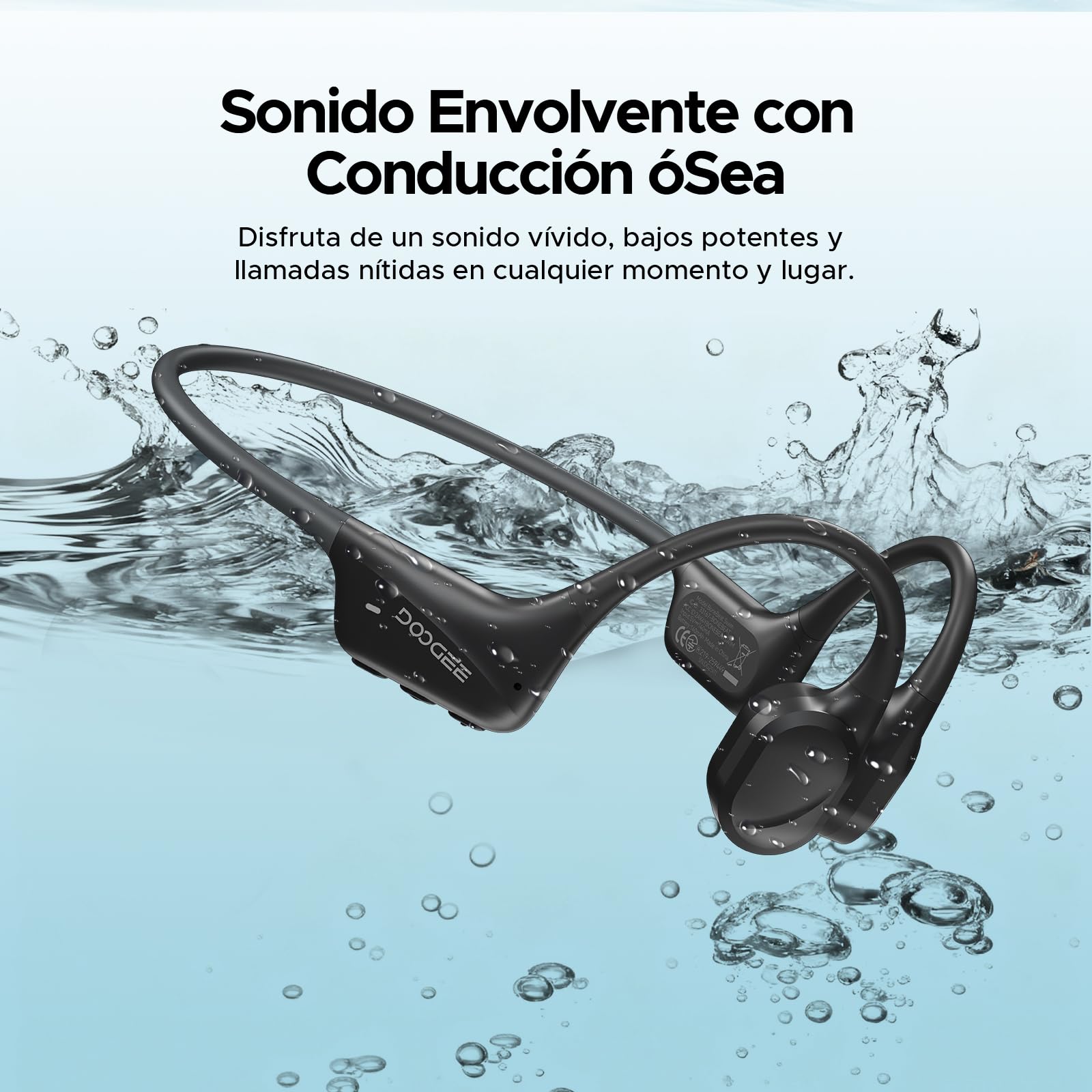 Auriculares de Conducción ósea IP68 Auriculares Resistentes al Agua 7H Bluetooth 5.4 Auriculares para Nadar 32 GB,MP3 Ideales para Correr,Montar en Bicicleta y Nadar,Color Negro