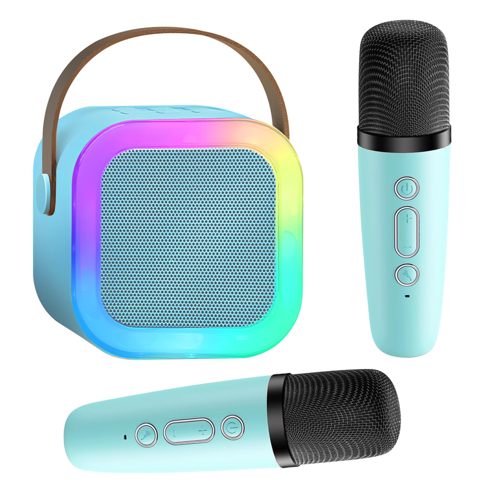 Karaoke per Bambini con 2 Microfoni Wireless – Altoparlante Bluetooth 5.0 con Luci LED e Effetti Vocali – Portatile per Feste, Compleanni e Regali