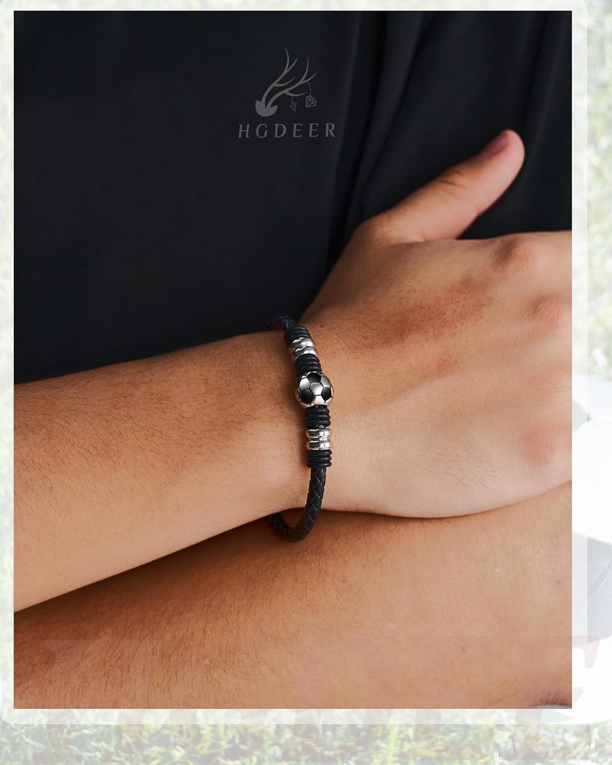 HGDEER Baseball Soccer Bracelet, Black Leather Stainless Steel Charm Baseball Soccer Gifts for 8-16 Year Old Teens, Teams, Son, Grandson Brother Ideas - Image 5