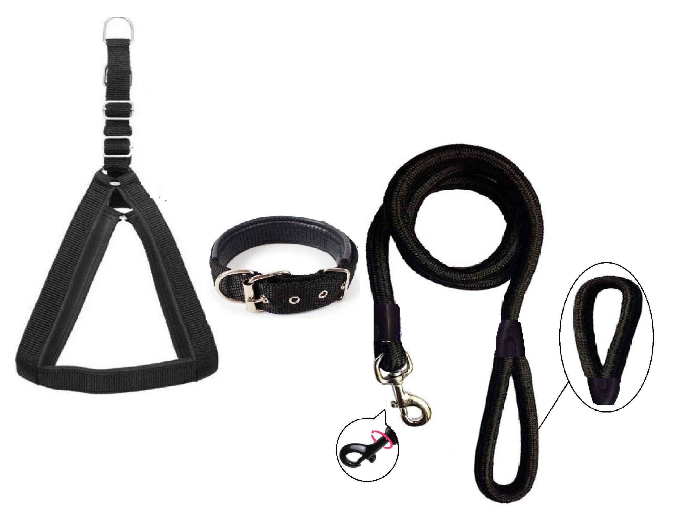Hachiko:-(Combo of 3) Nylon Padded Adjustable Dog Harness+Collar+Rope(Large,Black) (B09WYSLGSB) Amazon Price History, Amazon Price Tracker