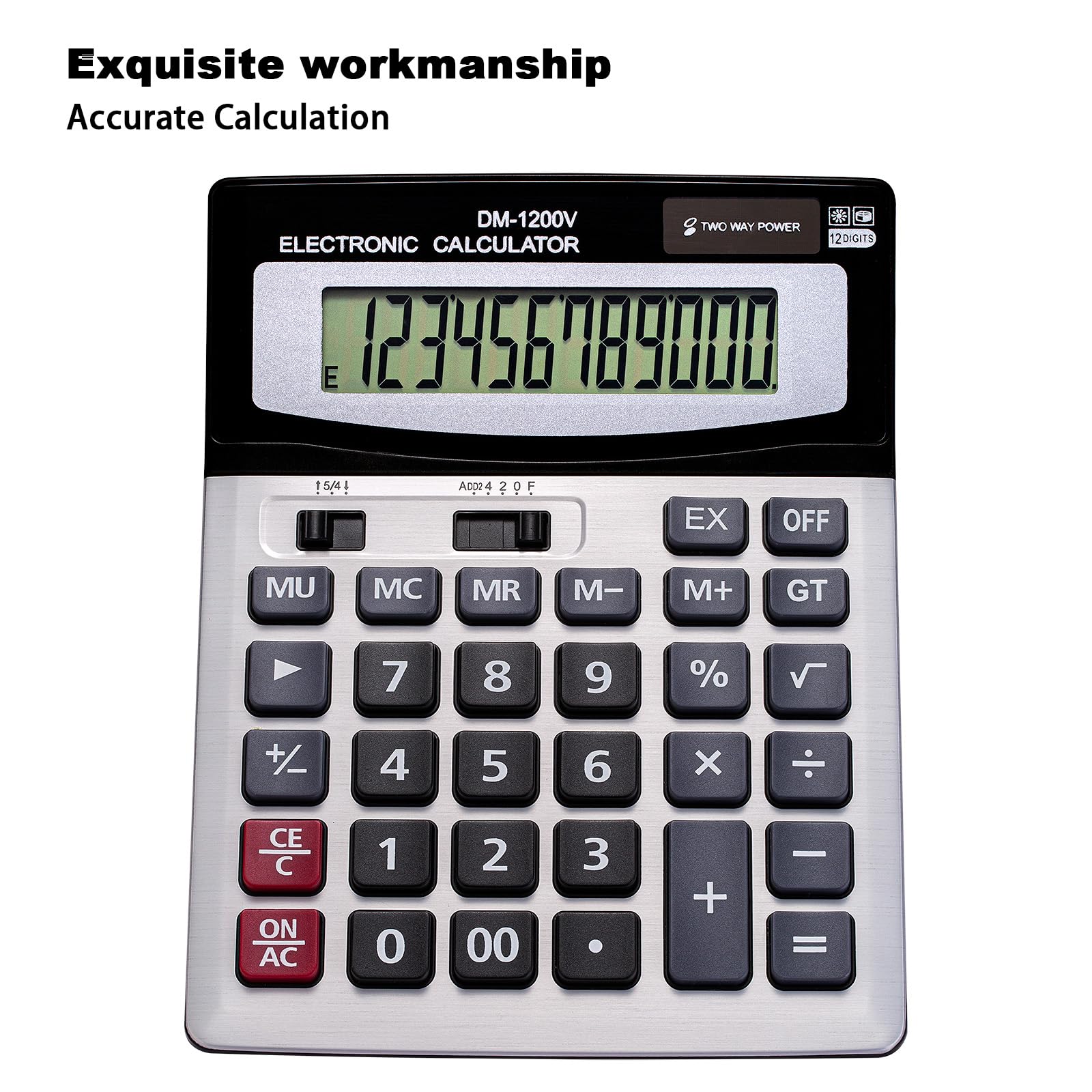 Calculadora de sobremesa de 12 dígitos con gran pantalla LCD y tecla sensible, energía solar dual y batería, función estándar para oficina (YE1200v)