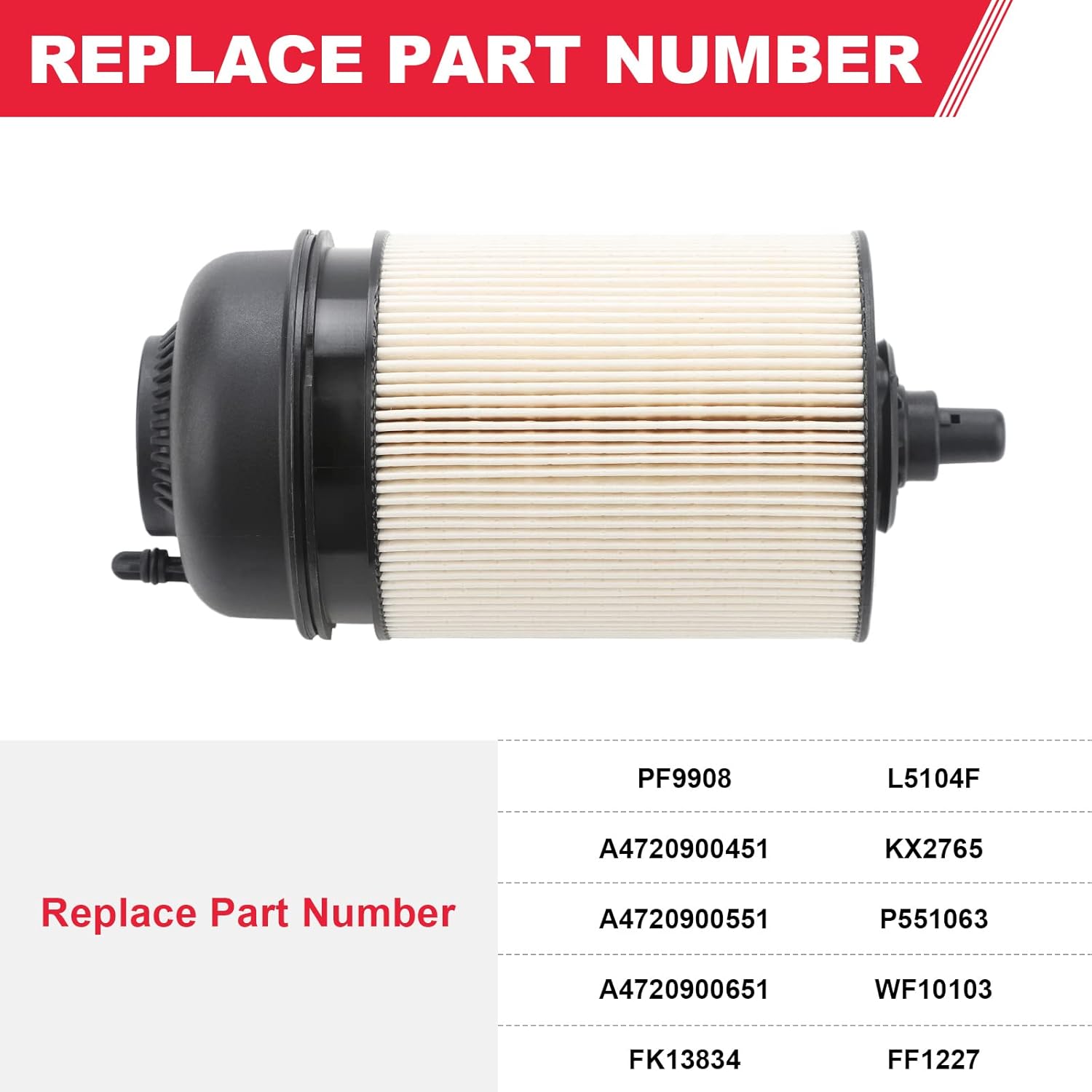 PF9908 P551063 Fuel Filter Fit for Detroit Diesel Engine DD13 DD15 DD16 Freightliner Western Star 10 Micron Replace# A4720900651 FK13834 WF10103(Upgrade)